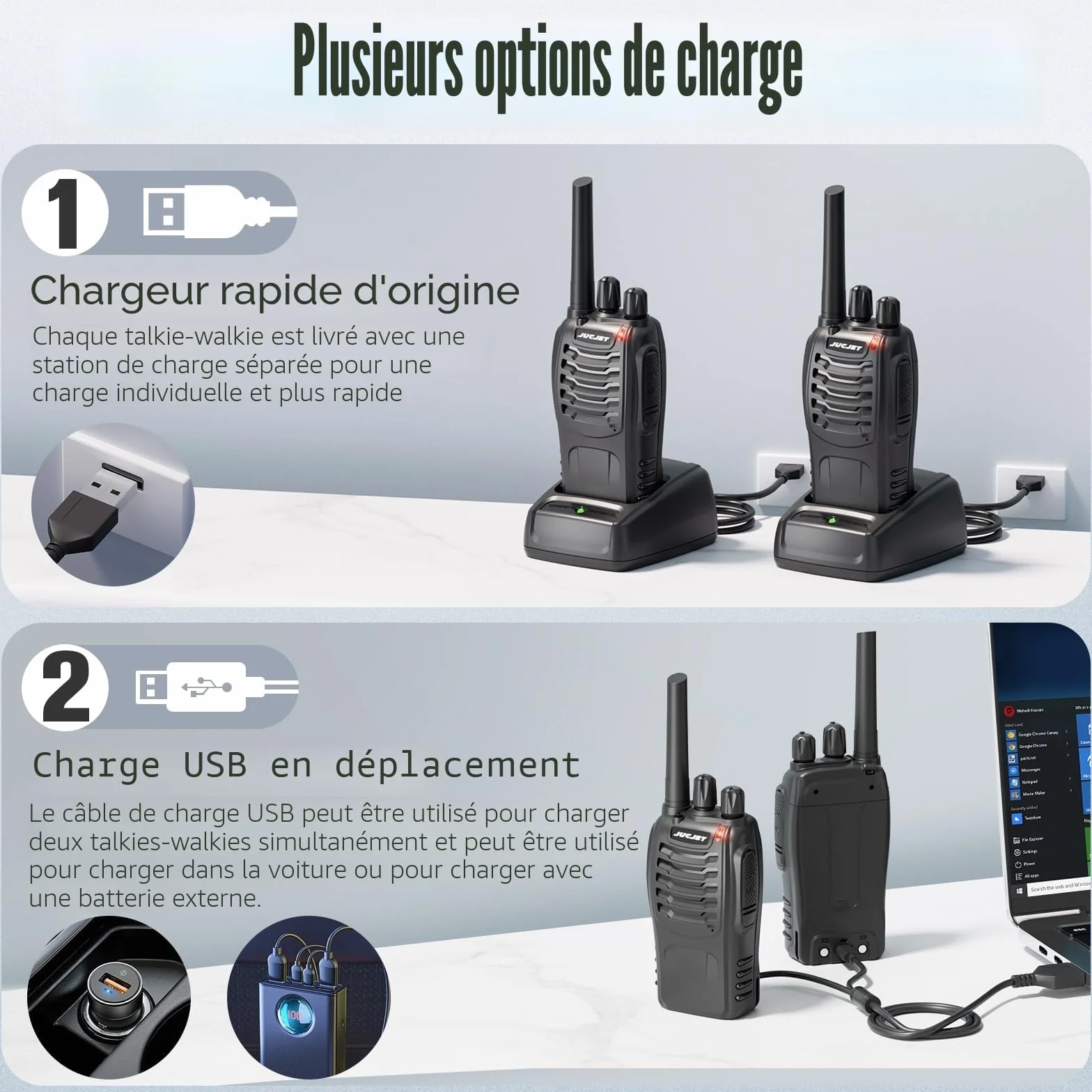 Walkie Talkie PMR446 16 Channel Handheld Radio Built-in LED Torch USB Headset Black 6 Pack