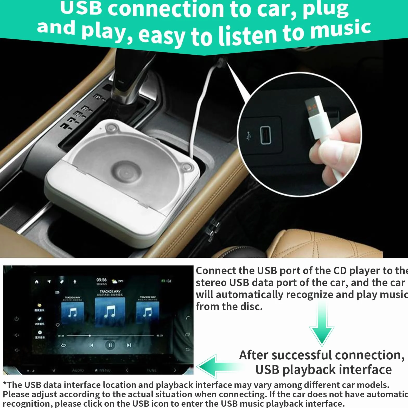 Lecteur CD portable voiture auxiliaire externe blanc télécommande boîte conversion audio USB compatible audio TV