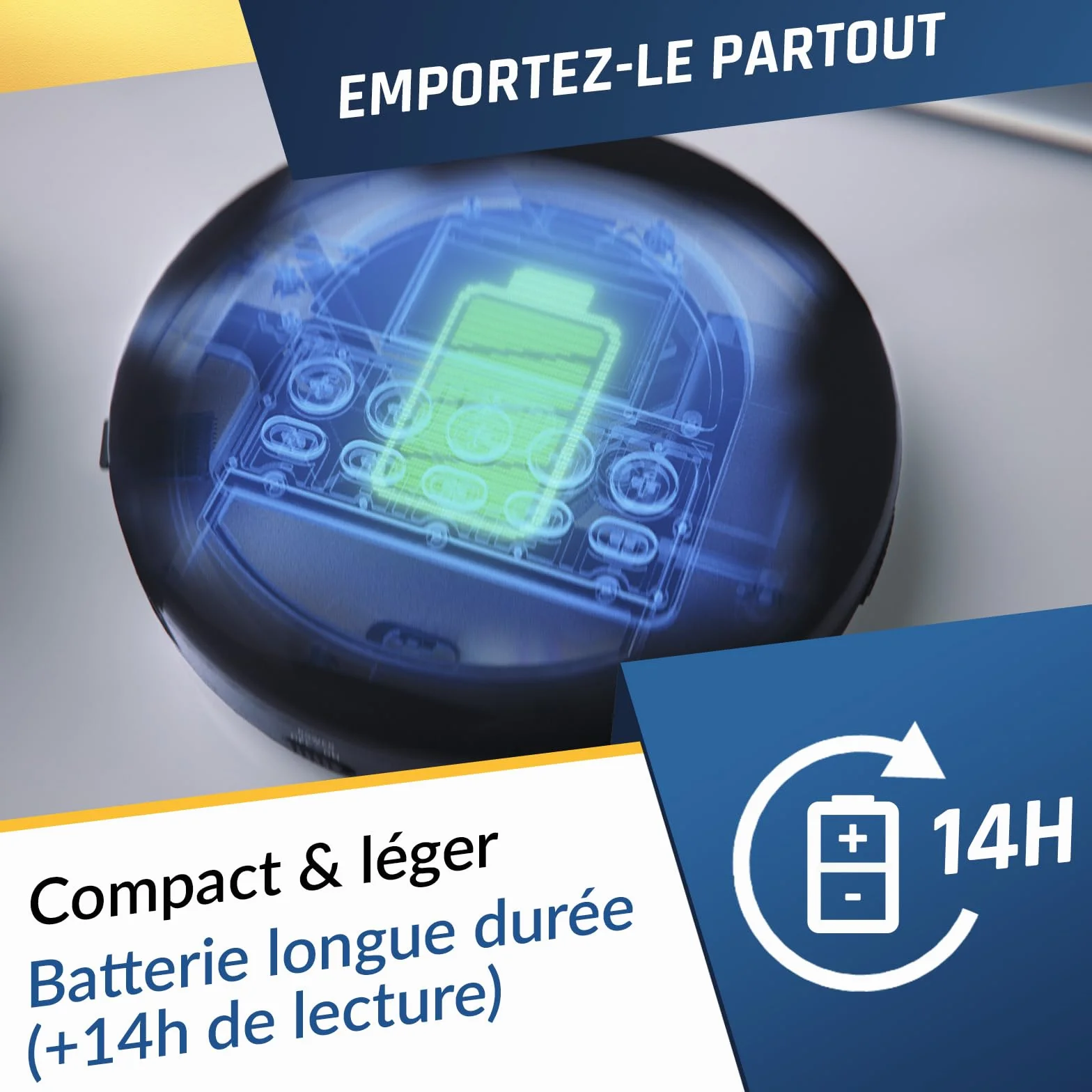 KLIM Nomad Lecteur CD Portable Bluetooth - Batterie Intégrée Longue Durée - Compatible CD-R, CD-RW, MP3 - Argent