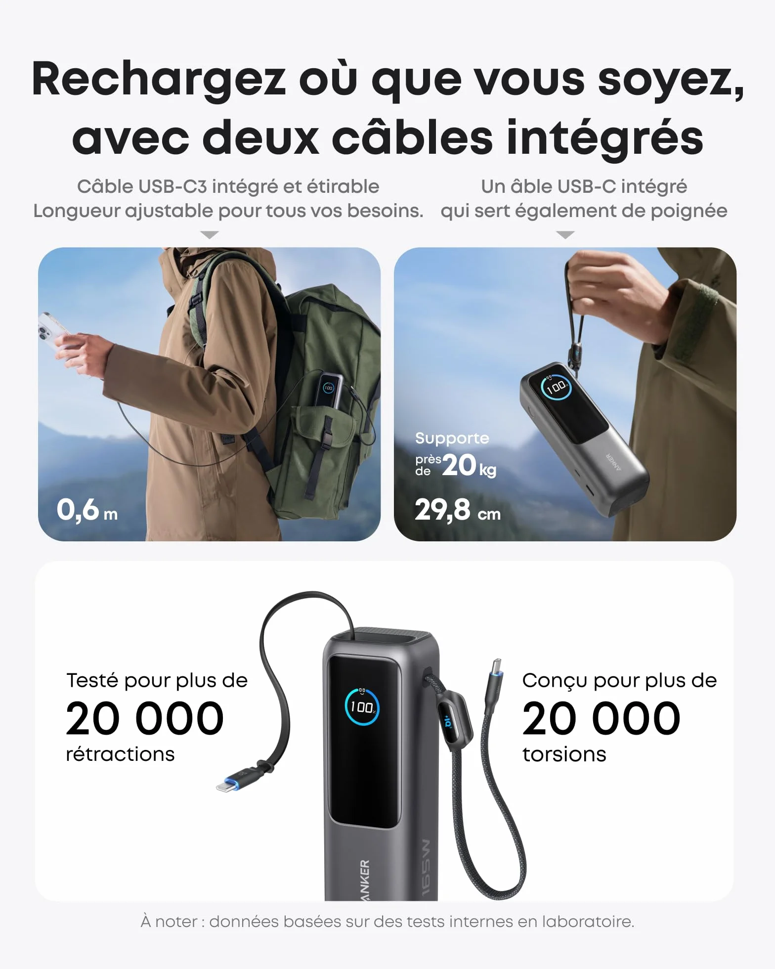 Anker Batterie Externe 25000mAh 165W 3 Ports USB C pour Ordinateurs Portables iPhone MacBook Samsung