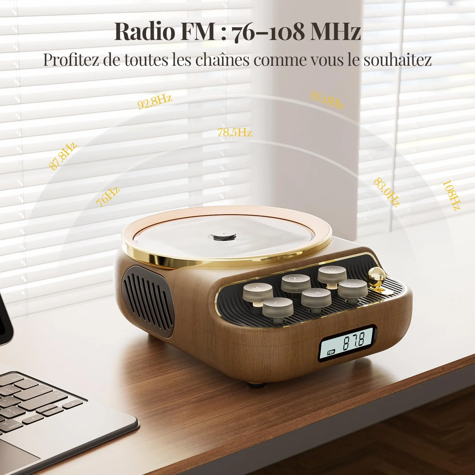 Lecteur de CD Portable Bluetooth 5.3 6-en-1 Rechargeable Radio FM AUX/TF