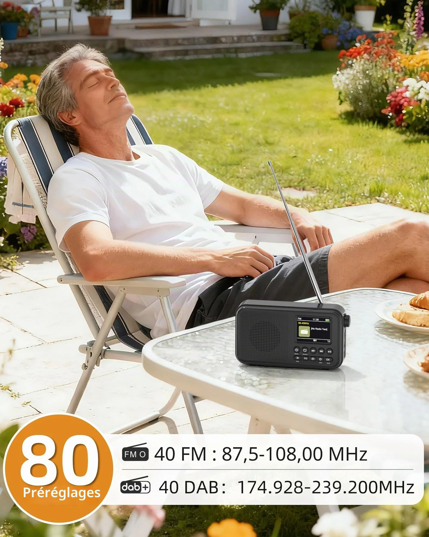 Mesqool Radio Numérique DAB/FM Bluetooth, Batterie 3000mAh, Type-C, 40 Stations FM et DAB Préréglées, Double Alarme