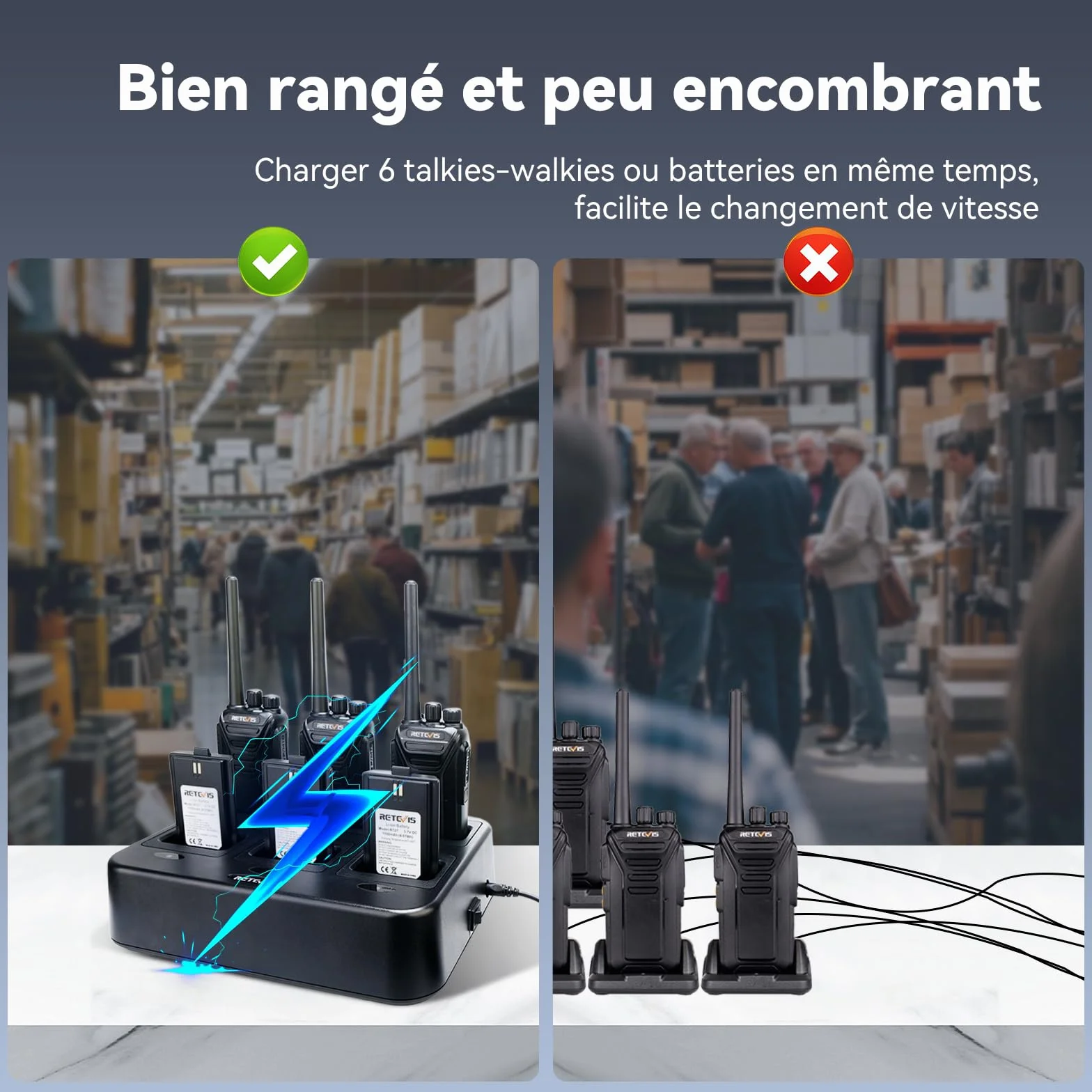 Retevis RT27 Talkie Walkies Professionnel, Longue Portée Rechargeable RMR 446 sans Licence, Radio Bidirectionnelle (6 Pièces)
