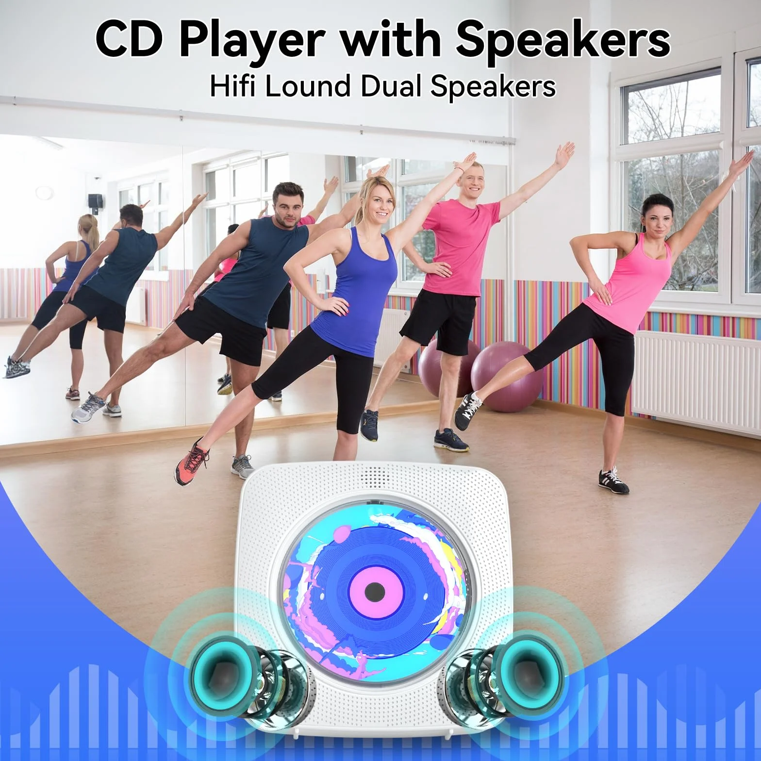 Lecteur CD Portable Bluetooth Kegaudio avec Radio, Télécommande, USB, AUX 3,5 mm Blanc