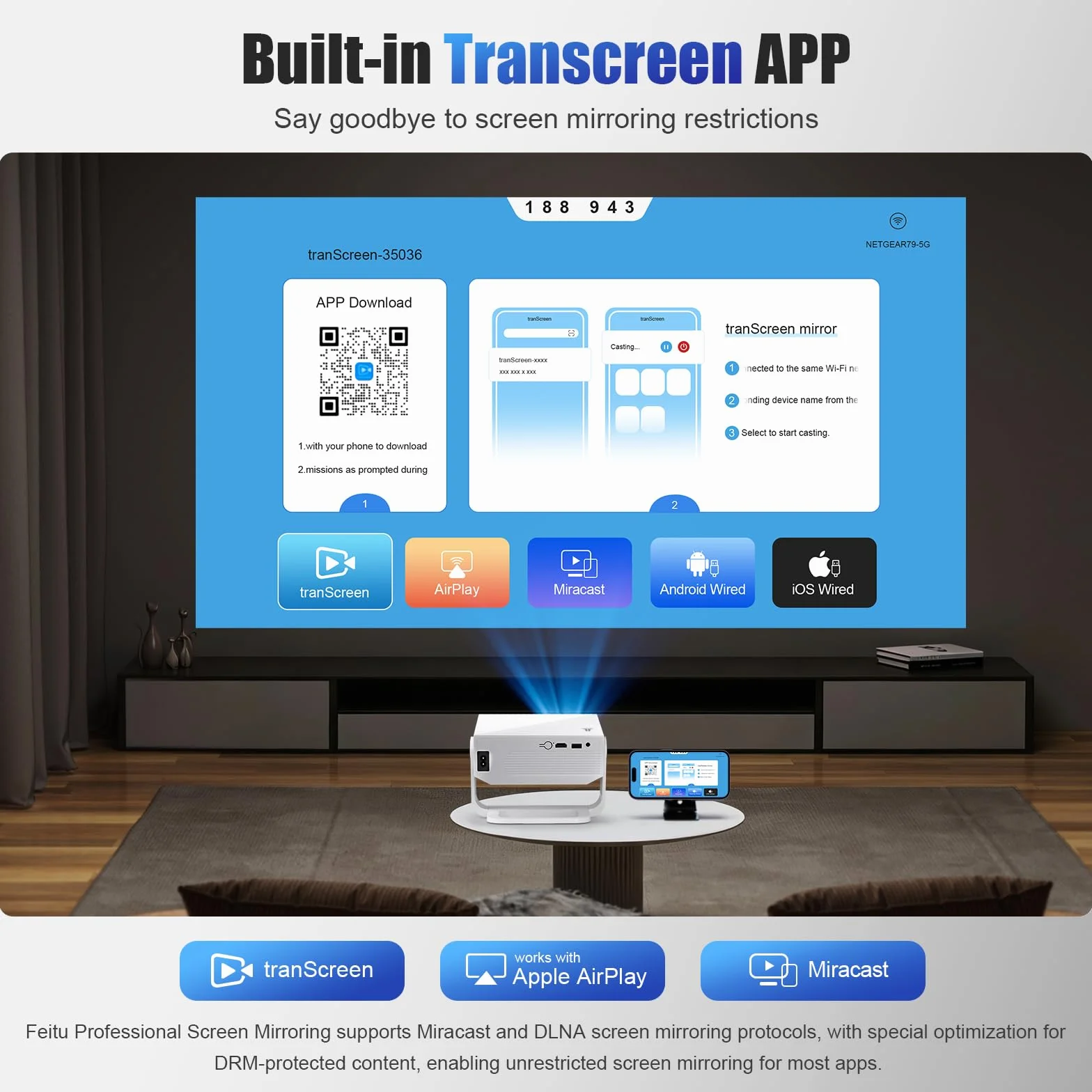 Android Videoprojecteur 4K 1080P WiFi Bluetooth Focus électronique Correction 270 Degrés Portable HDMI TV Stick Laptop