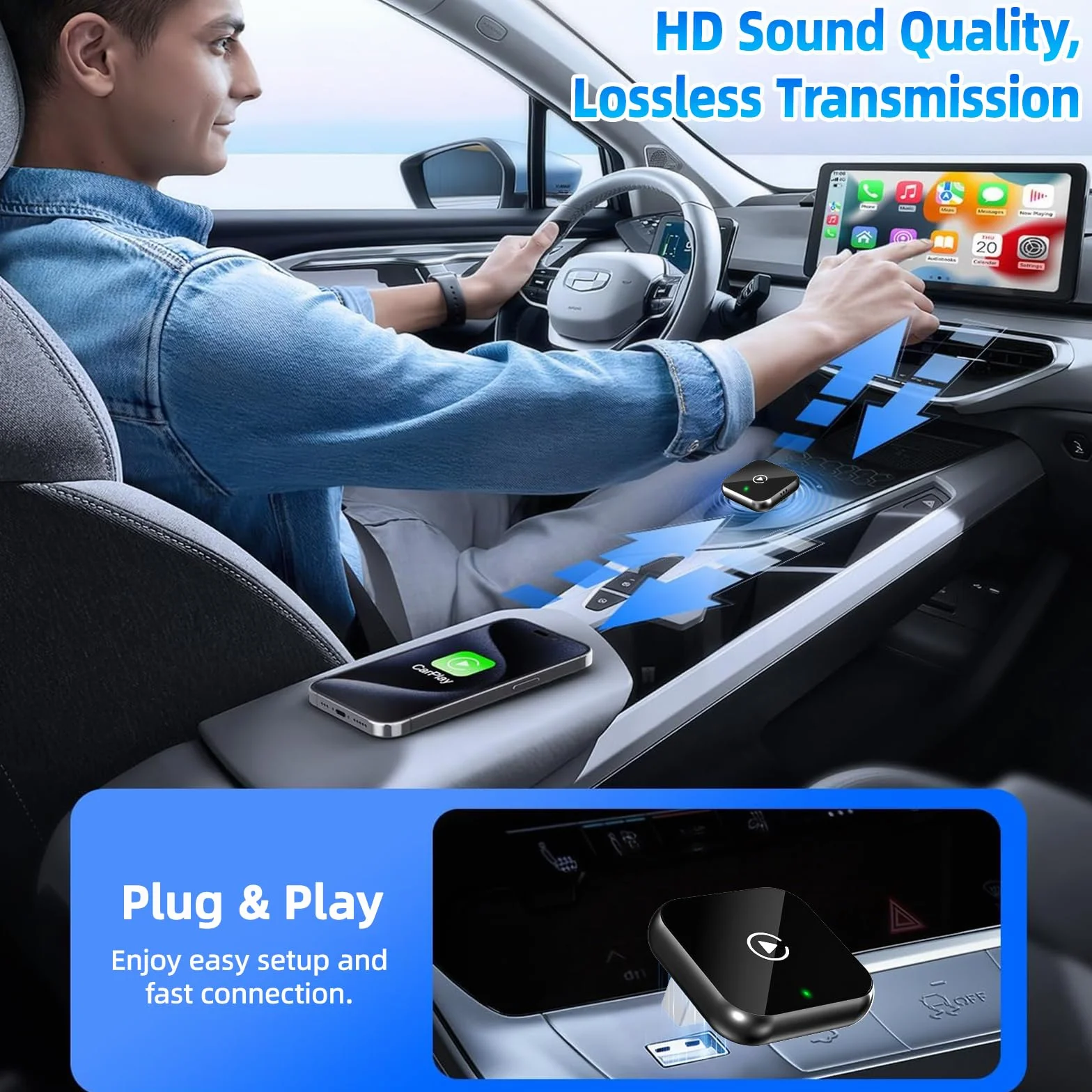 Adaptateur CarPlay sans fil Puce quadricœur 5G sans Latence Compatible Véhicules Après 2016