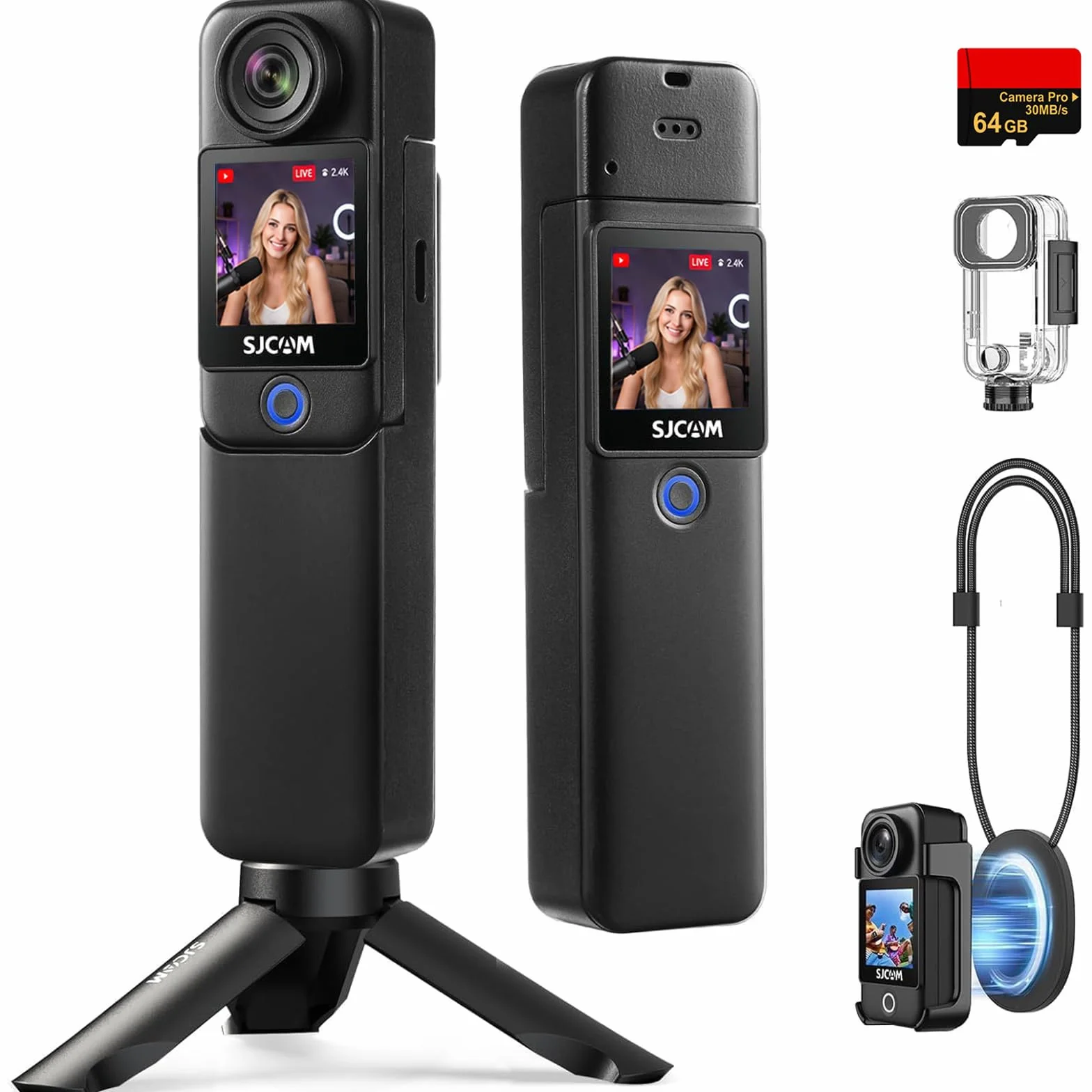 SJCAM C300 Caméra Sport 4K 64G Noir Double Écran Tactile Stabilisation 6 Axes 460 Min Autonomie