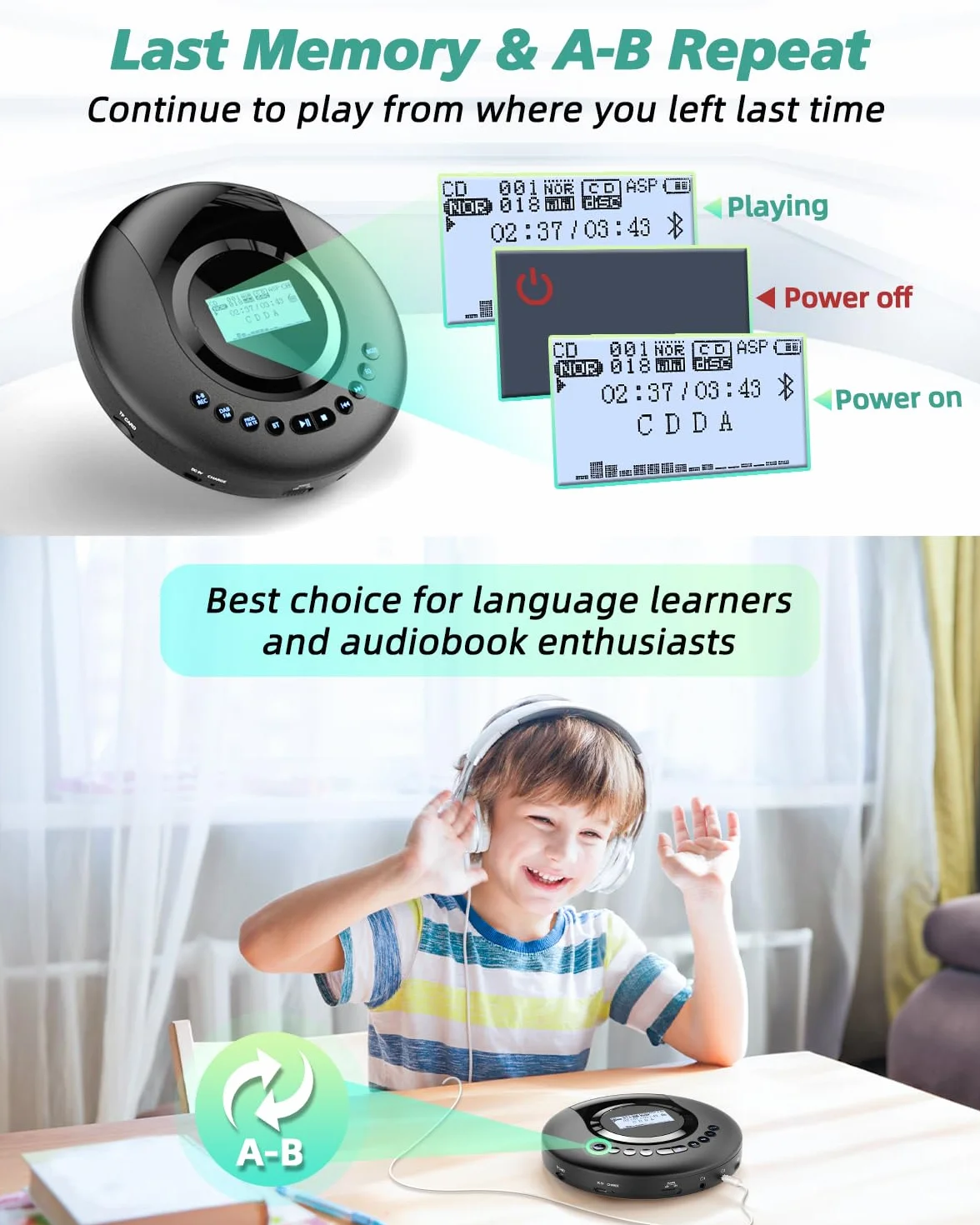 Arafuna Przenośny Odtwarzacz CD Bluetooth Radio DAB+/FM Antychokowy 2000 mAh Czarny