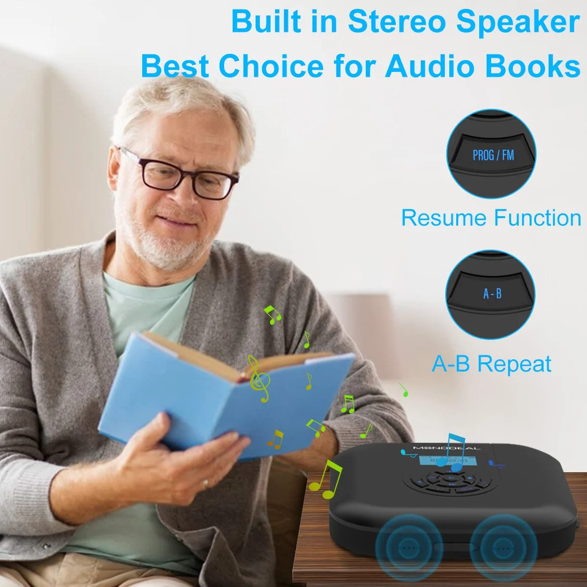 MONODEAL lecteur portable Bluetooth rechargeable avec haut-parleur et émetteur FM CD voiture