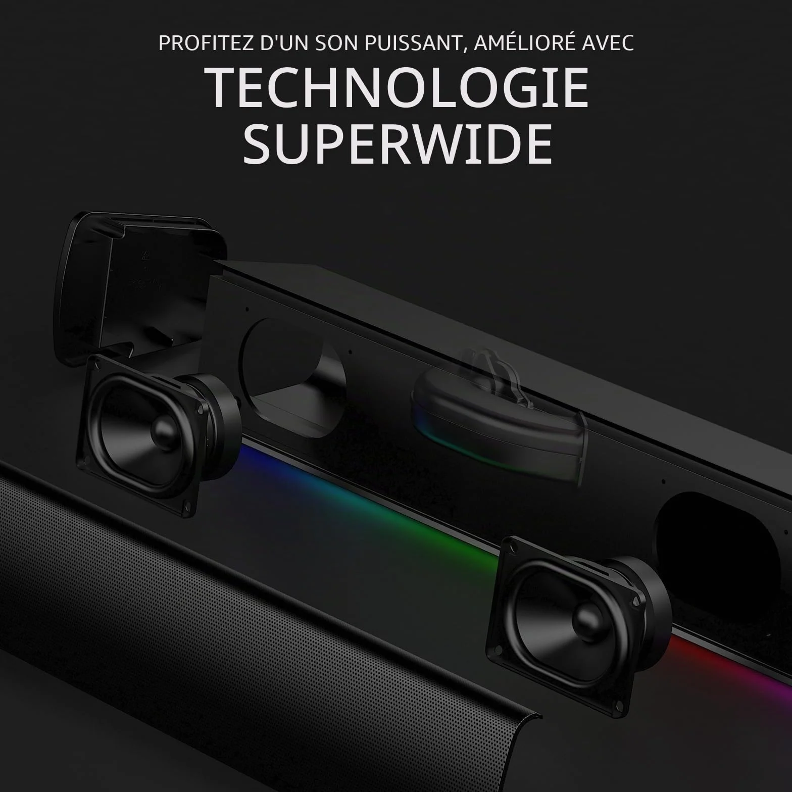 Sound Blaster GS3 Barre de Son de Jeu compacte RVB SuperWide USB Bluetooth 5.4 Sortie Casque PC Mac