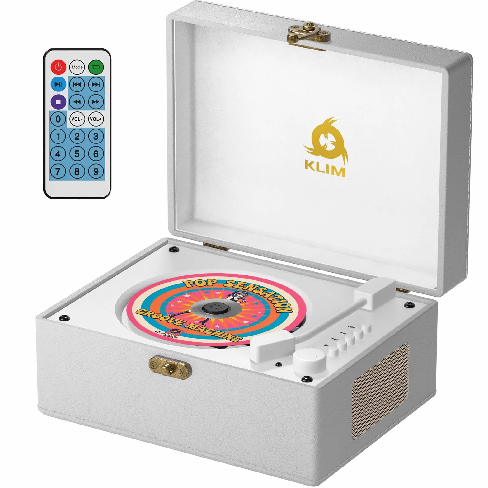 KLIM Retro CD Player Lecteur CD Vintage Bluetooth AUX USB Batterie Rechargeable Design Platine Vinyle Blanc