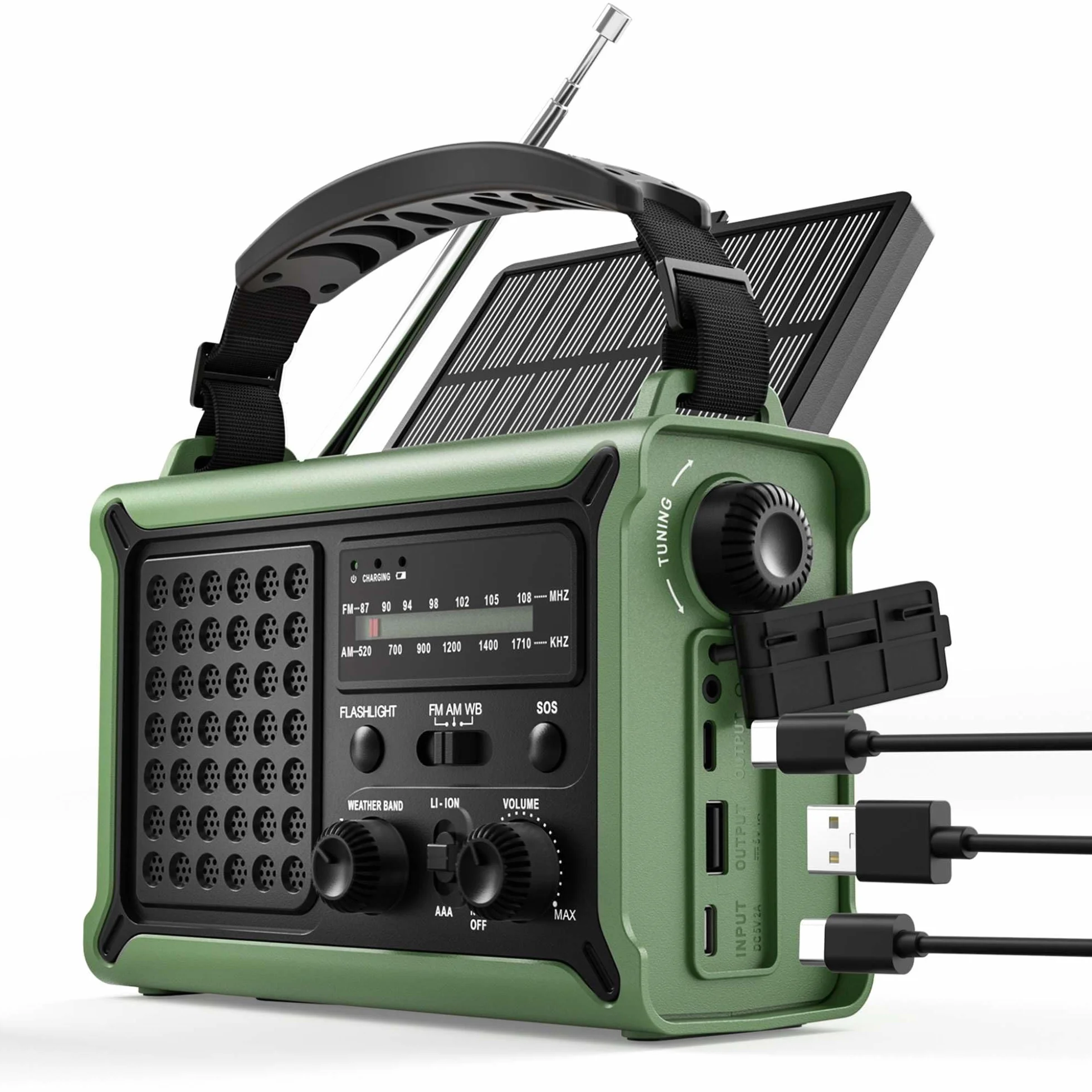 Radio météo d'urgence NOAA solaire à manivelle 12 000 mAh avec lampe LED SOS