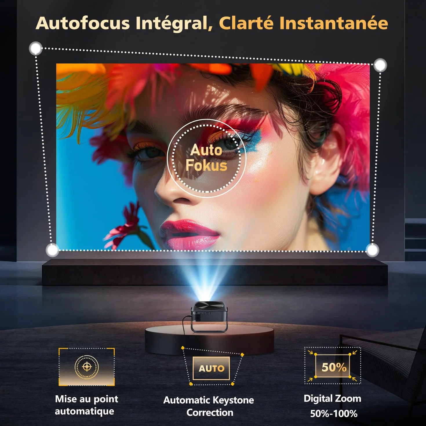 Netflix Certifié Videoprojecteur 4K VGKE 28000 Lumens Natif 1080P Full HD Auto Focus Auto Keystone WiFi 6 Bluetooth 5.4