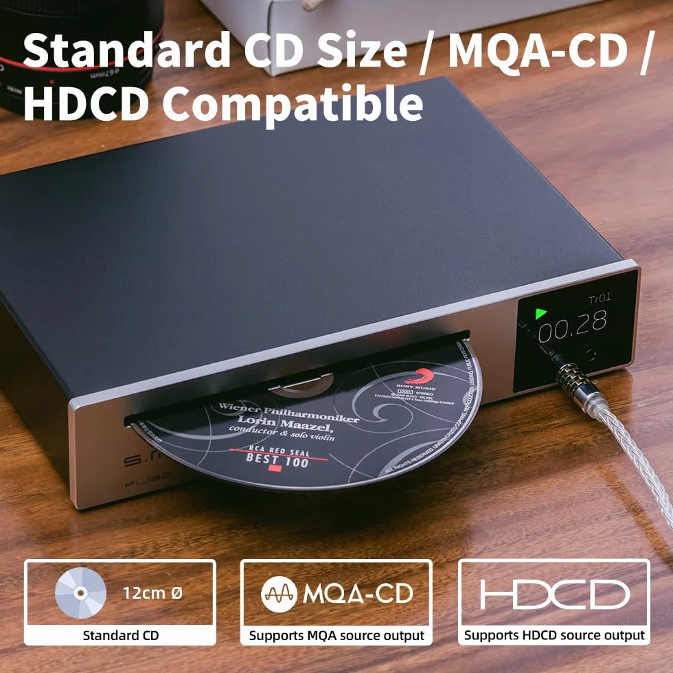 SMSL PL150 Lecteur CD Compatible CD MP3 RCA 3,5 mm 4,4 mm Fibre Optique Coaxiale CS43198 Argenté