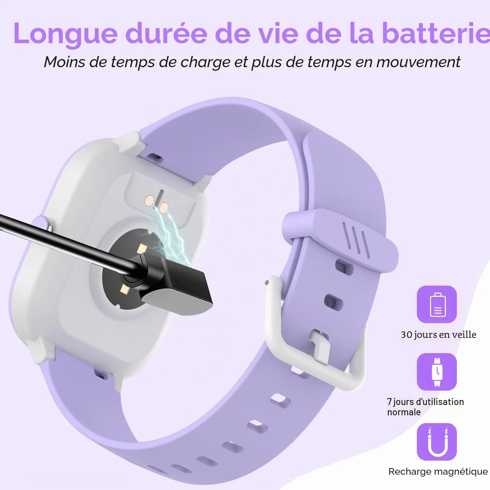 Montre Fitness Enfant IP68 19 Modes Sport Podomètre Moniteur Sommeil Cadeau Filles 6-16 Ans Mauve