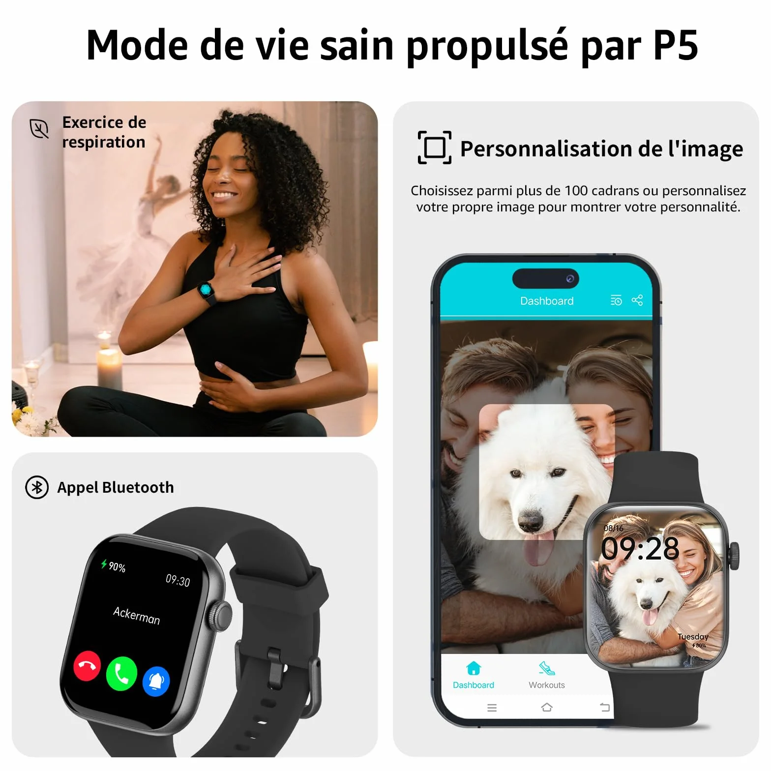 Montre Connectée Homme Femme avec Appels Bluetooth, Écran 1.85" HD Smartwatch Sport, Cardiofréquencemètre, Moniteur de Sommeil, Étanche IP68 pour Android iOS