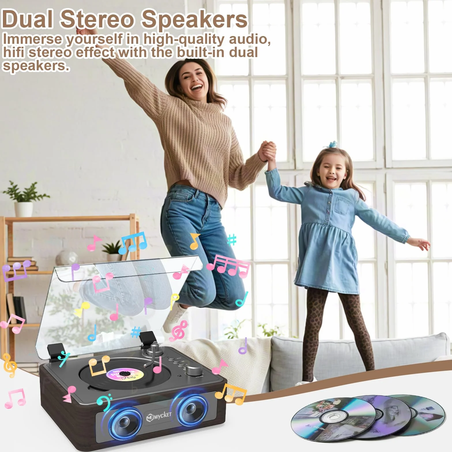 Lecteur CD portable stéréo intégré Bluetooth USB AUX Boombox vintage