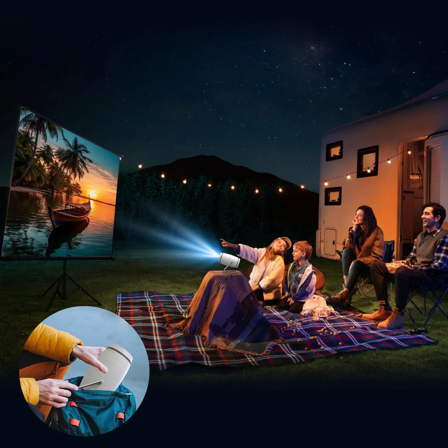 Vidéoprojecteur 4K Mini Projecteur Portable WiFi 6 BT 5.4, Auto Keystone, 130 Pouces, 180° Rotation HDMI/USB/PS5
