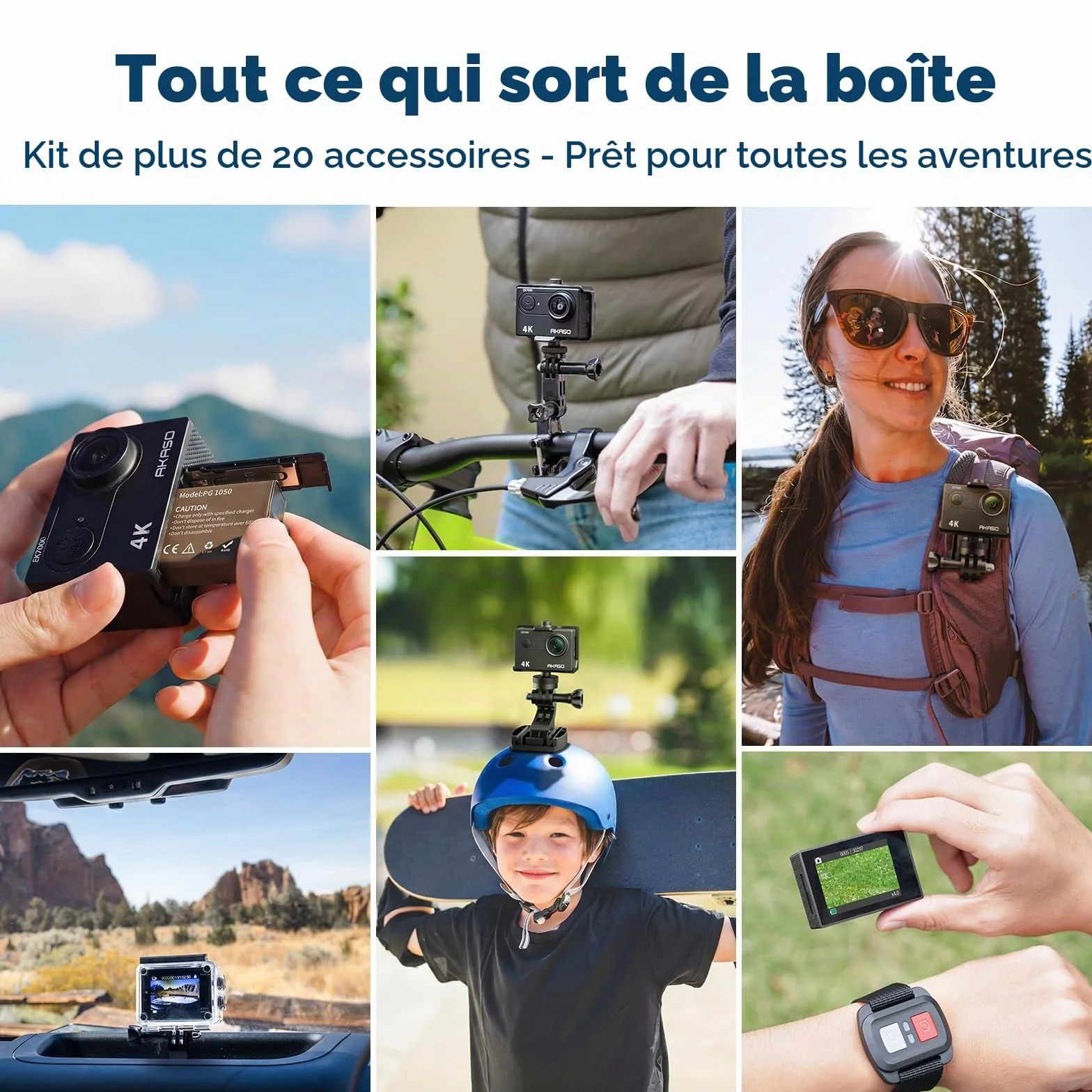 AKASO EK7000 Caméra Sport 4K 30fps 20MP WiFi Étanche 30M Stabilisation Grand Angle 170° Télécommande 2.4G