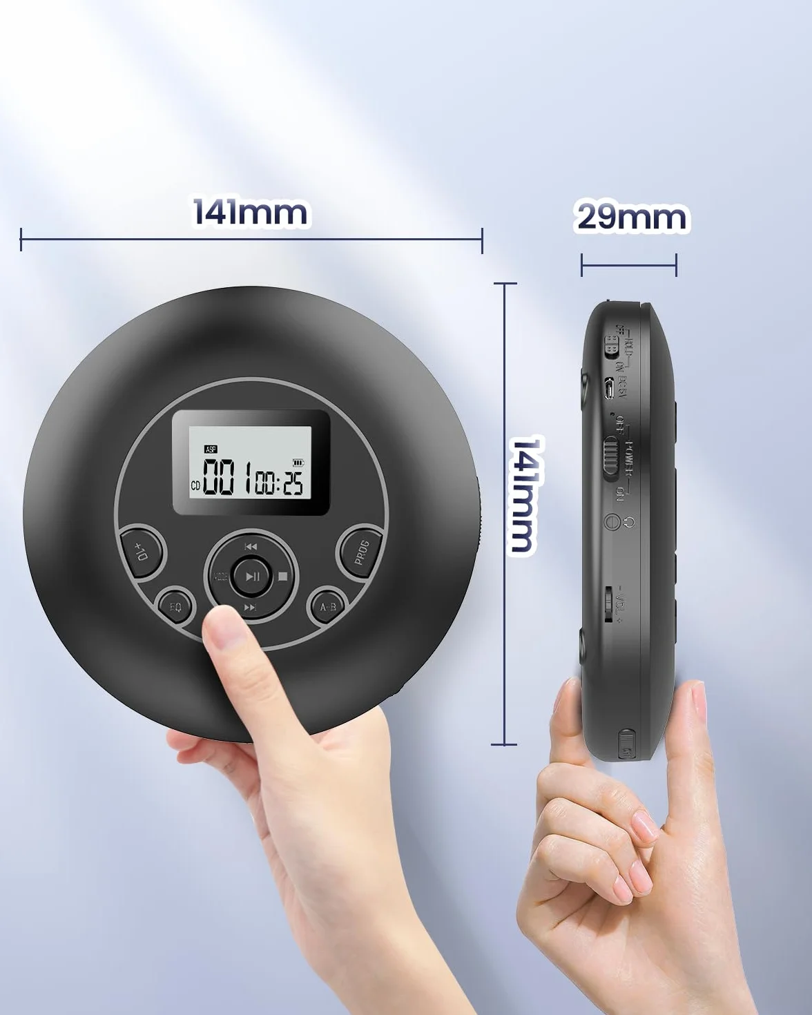 DESOBRY Lecteur CD Portable Rechargeable avec Casque, Écran LCD, Antichoc