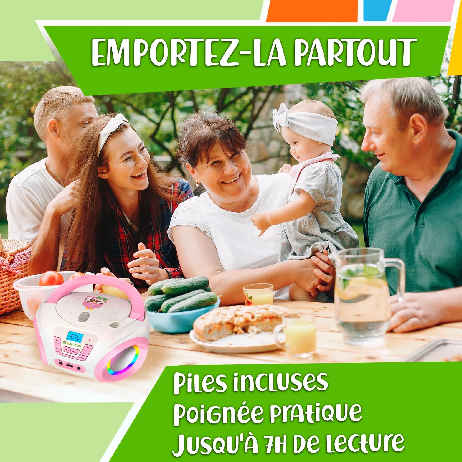 Lecteur CD Enfant Radio FM Piles incluses Haut-parleurs Rose