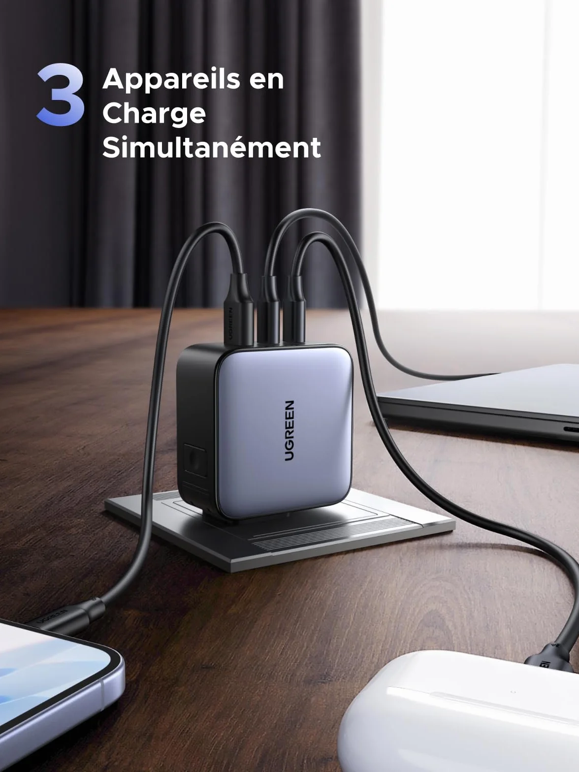 UGREEN Nexode 65W GaN USB C Chargeur de Voyage 3 Ports Adaptateur International Prises EU UK US Compatible iPhone 17 Pro Max Air 16 15 14 13 12 iPad MacBook Pro Air Neo Galaxy S26 S25 S24
