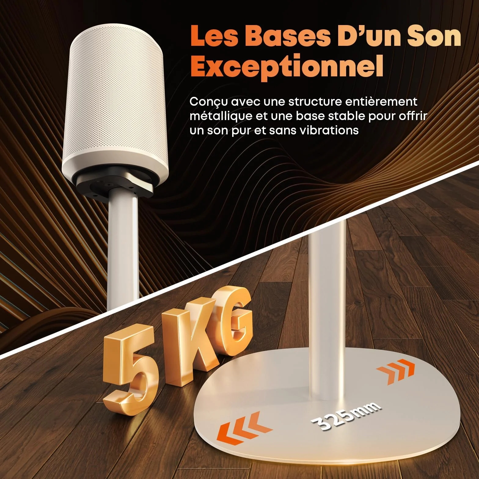 Supports pour Haut-parleurs Sonos Era 100 SL, Era 100 et Era 300 - Hauteur réglable, Supports de Sol 74–99 cm, 5 kg, 1 Paire, Blanc