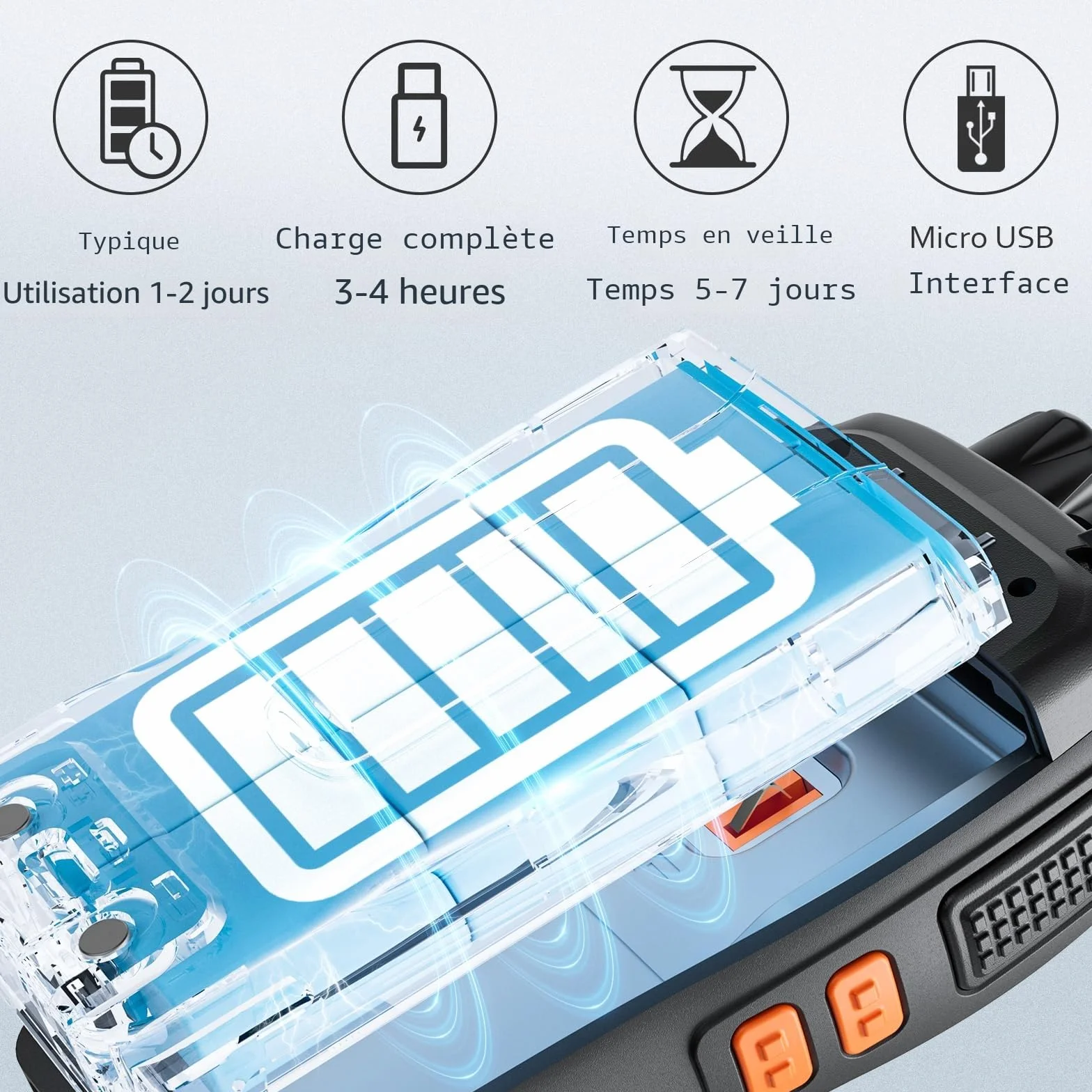 Walkie Talkie PMR446 16 Channel Handheld Radio Built-in LED Torch USB Headset Black 6 Pack