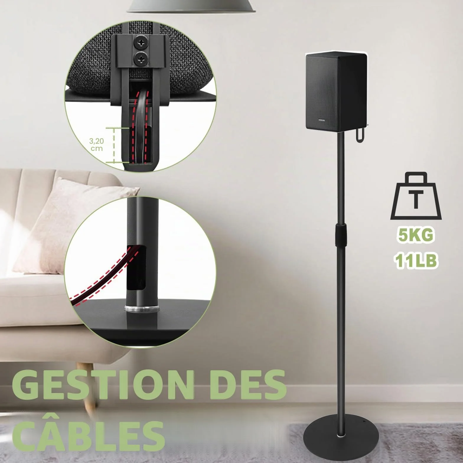 Supports d'enceintes Gekufa compatibles Samsung Sony, hauteur réglable 73,7-139,7 cm, pour haut-parleurs jusqu'à 5 kg