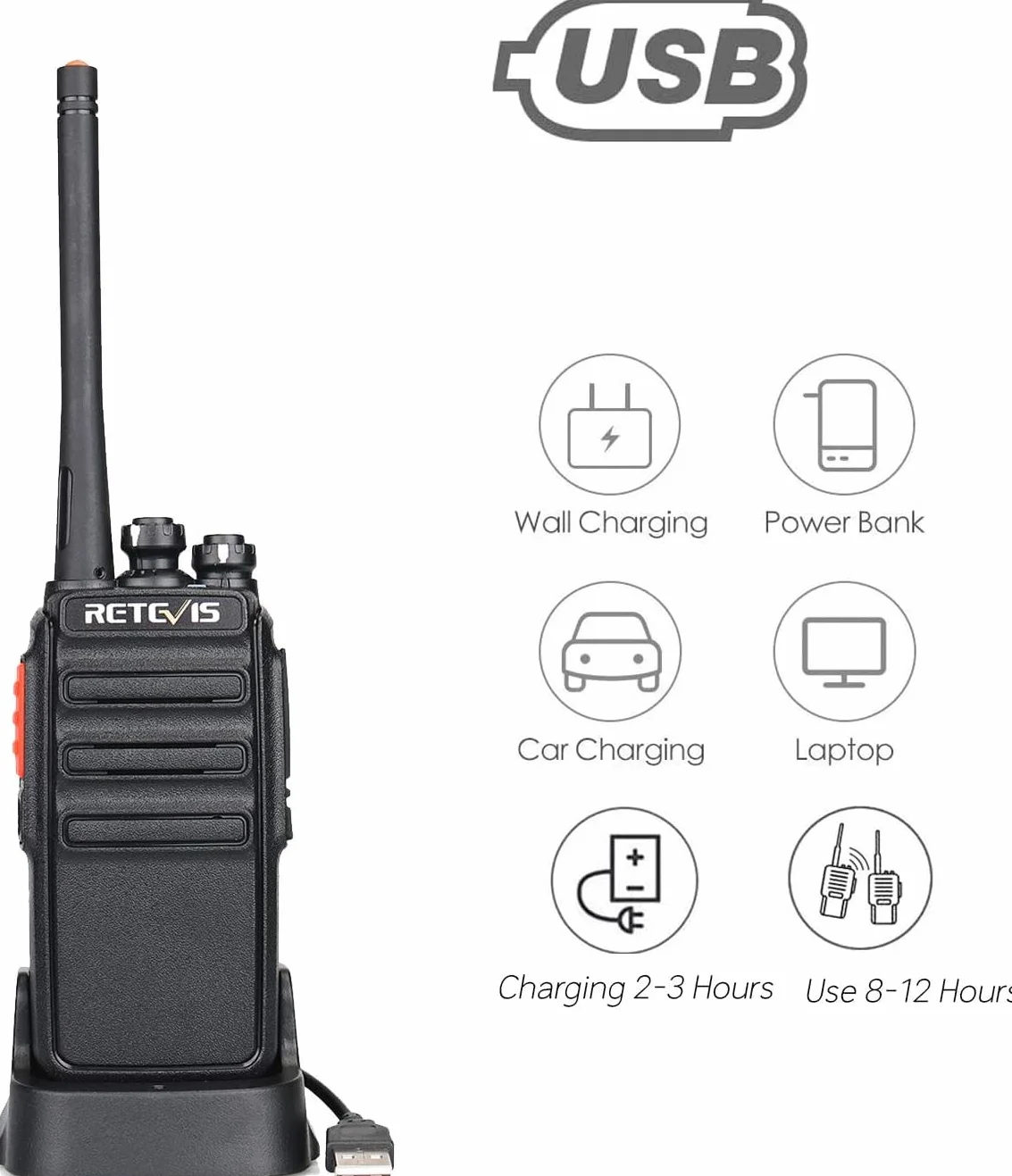 Retevis RT24 Plus Talkie Walkie Professionnel PMR446 16 Canaux CTCSS/DCS Longue Portée Noir 4 Pcs