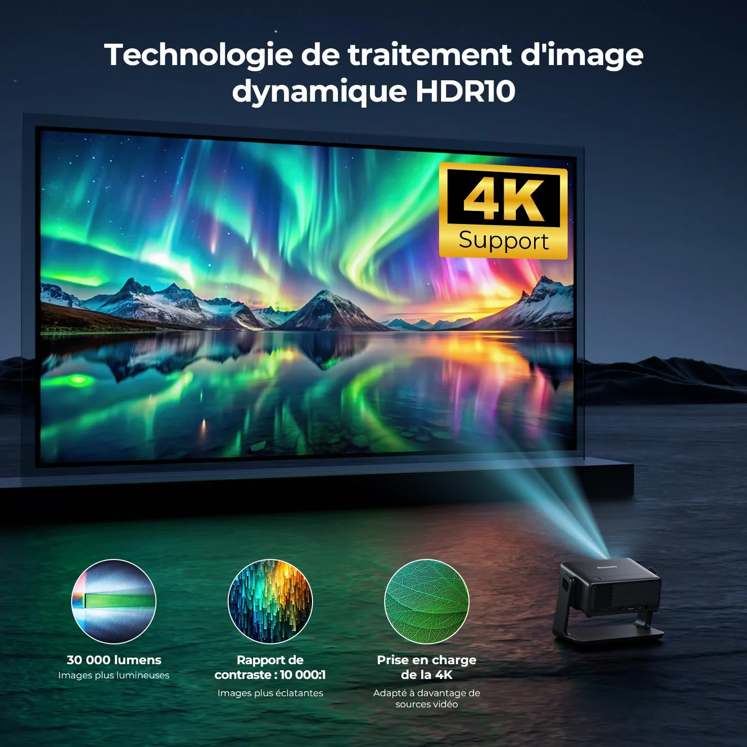 Videoprojecteur 28000 Lumen 4K Supporte 1080P WiFi6 Bluetooth Focus Électrique Correction Trapézoïdale Compatible Netflix 100000 Apps