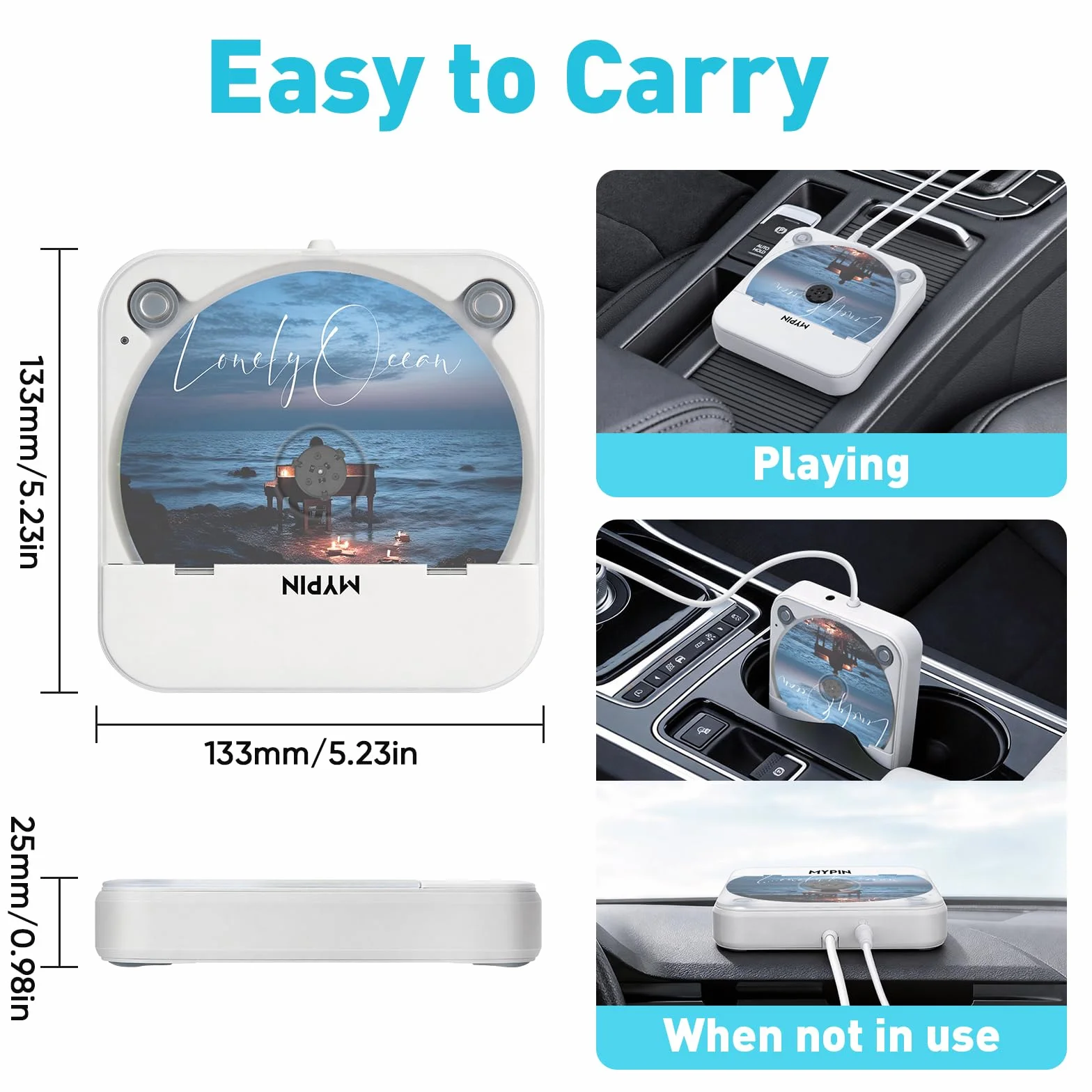 Lecteur CD Portable USB AUX Externe Compatible Autoradio Ordinateur Téléviseur Universel CD CD-MP3