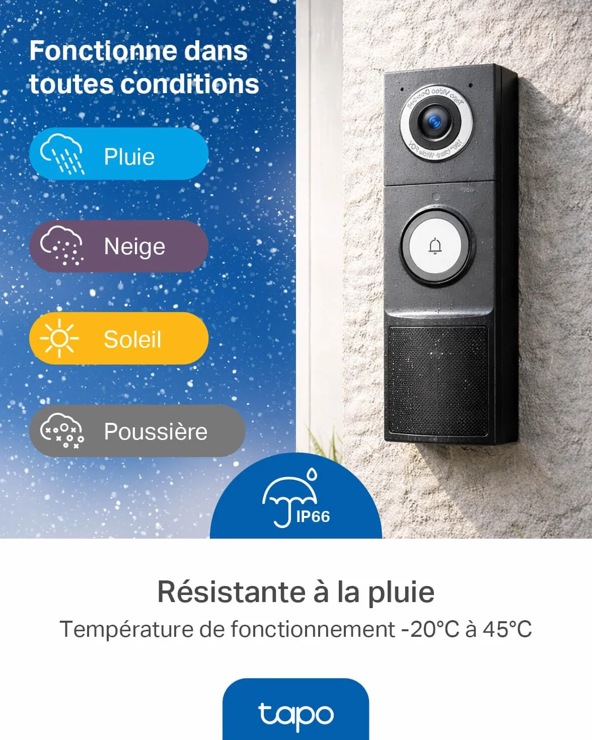 Tapo D235 Sonnette sans Fil avec Caméra 2K+ 5MP IP66 Étanche 180° Vision Ultra-Large Vision Nocturne Couleur Audio Bidirectionnel Détection AI