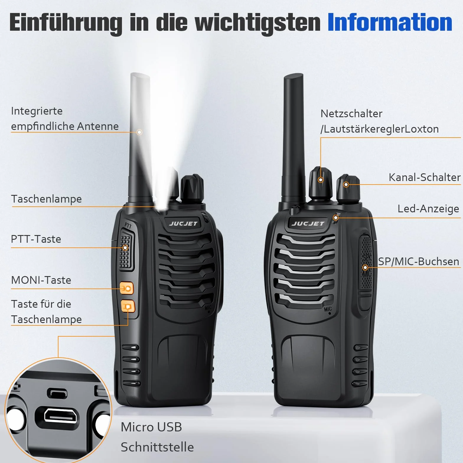 Talkie Walkie PMR446 Radio Portable Rechargeable 16 Canaux Mise à Niveau 88 E Version avec Écouteurs et Station de Charge USB (4 pièces)