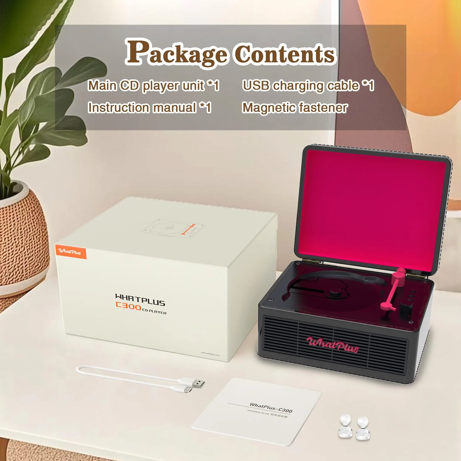 Lecteur CD portable Bluetooth 5.2 batterie rechargeable haut-parleurs intégrés Design rétro valise Hi-Fi Noir