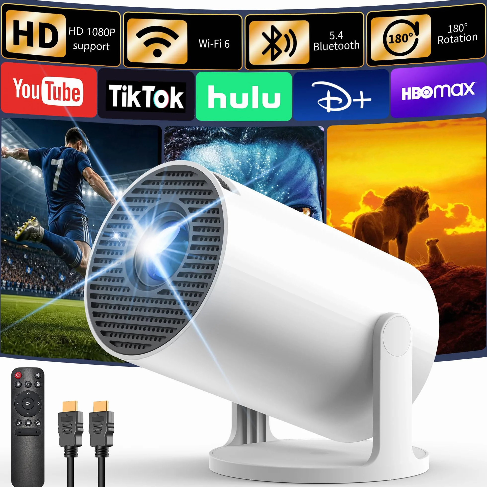 Vidéoprojecteur Mini Projector WiFi 6 Bluetooth 5.4 Android 14.0 4K Portable 18000 Lumens Auto Keystone HDMI