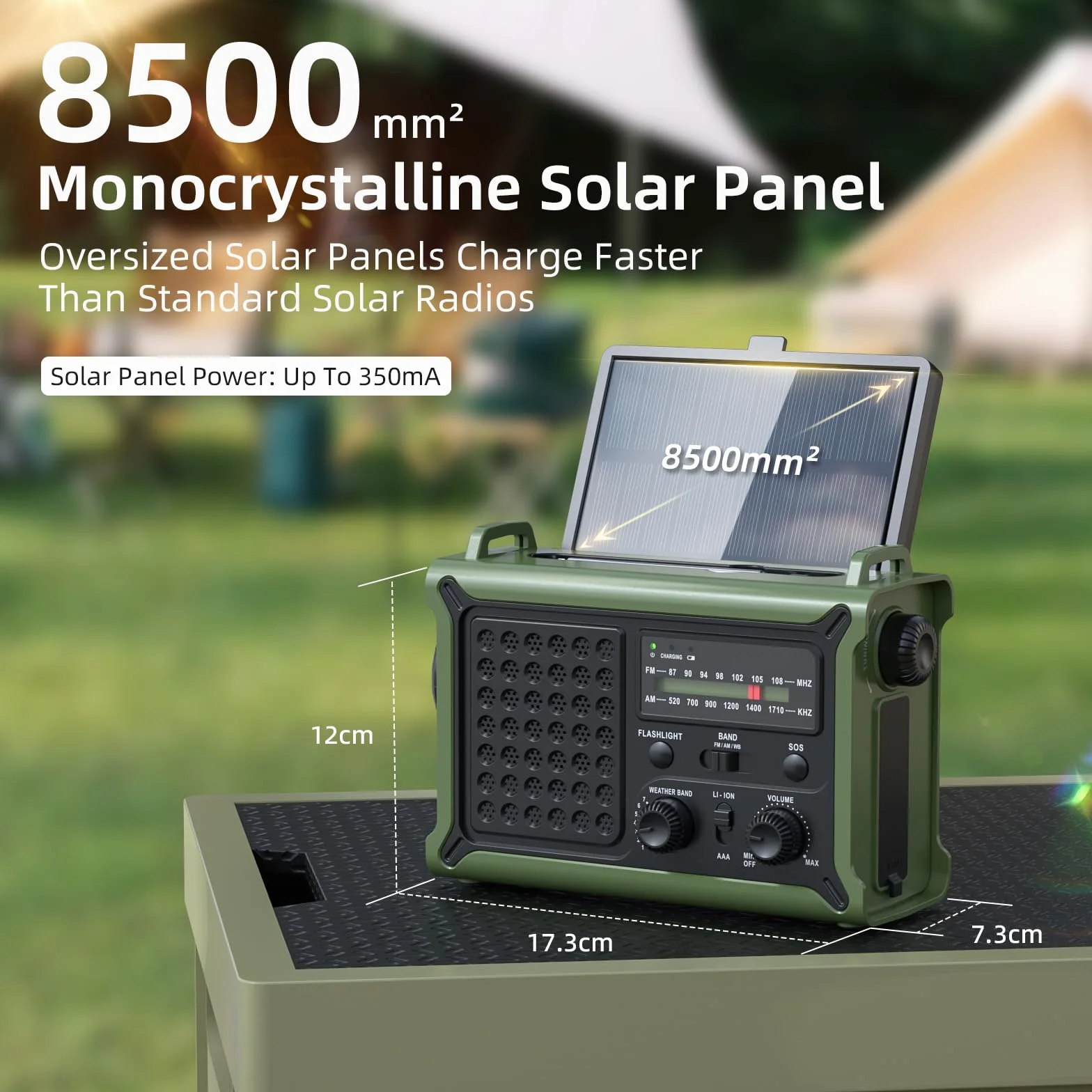 Radio Solaire AM/FM à Manivelle 12000mAh Power Bank, Chargeur Urgence Téléphone, SOS Camping