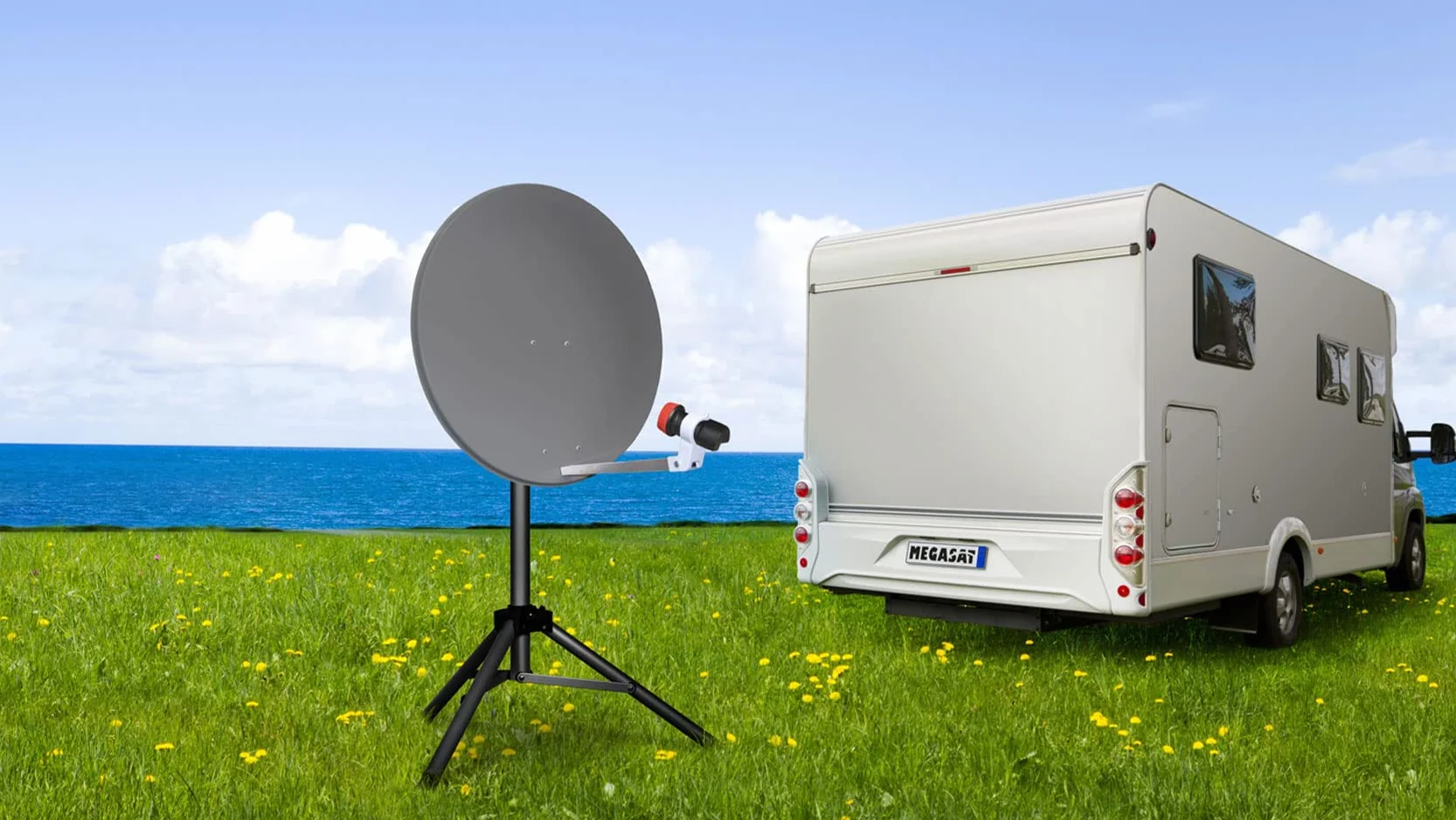 Antenne Parabole Acier 65 cm Anthracite Trépied Réglable 180 cm Gain 36,5 dB Facteur de Bruit 0,1 dB