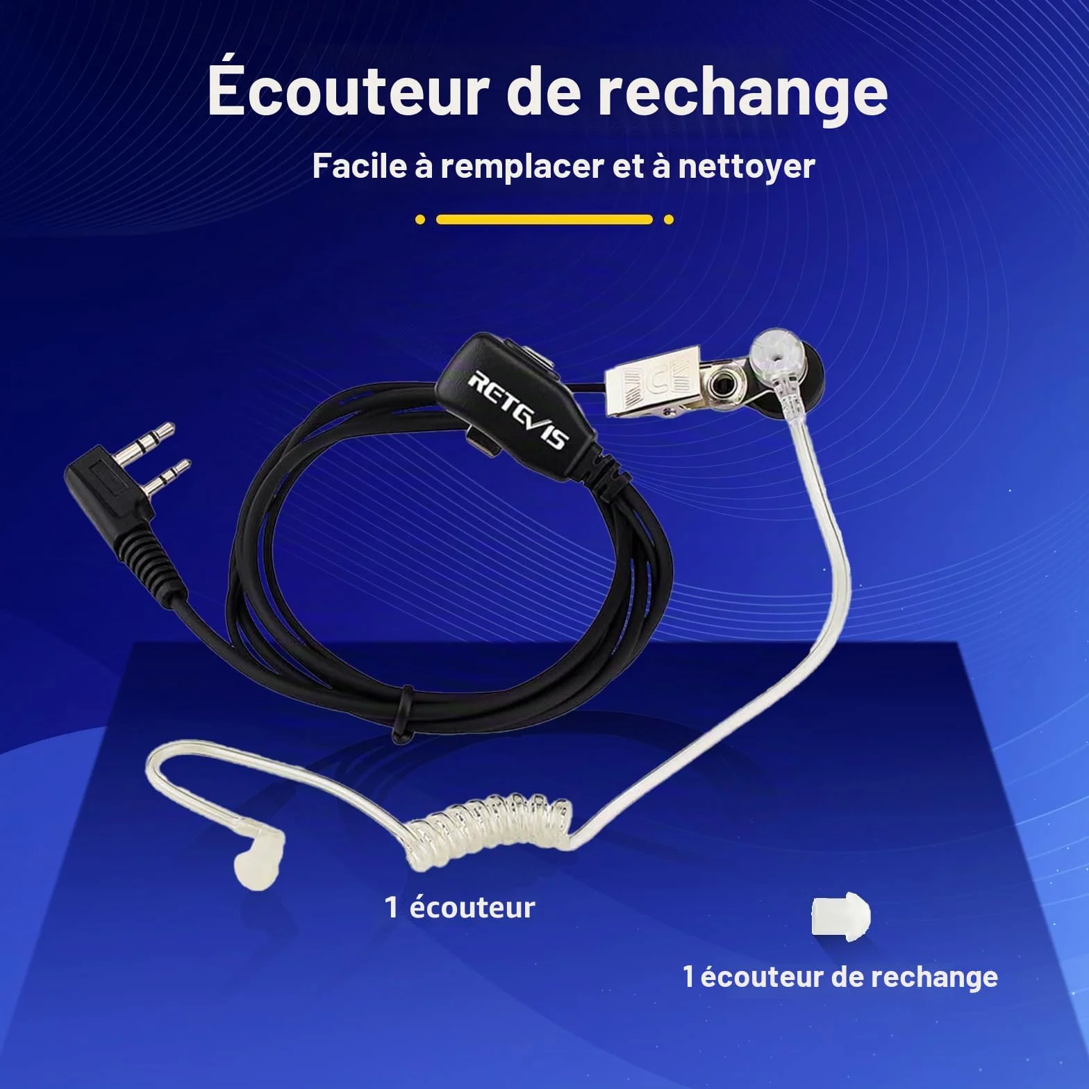 Retevis Lot de 10 écouteurs sans Fil à 2 Broches Compatible Talkie Walkie RT24 RT27 RT22 Baofeng BF-88E Kenwood