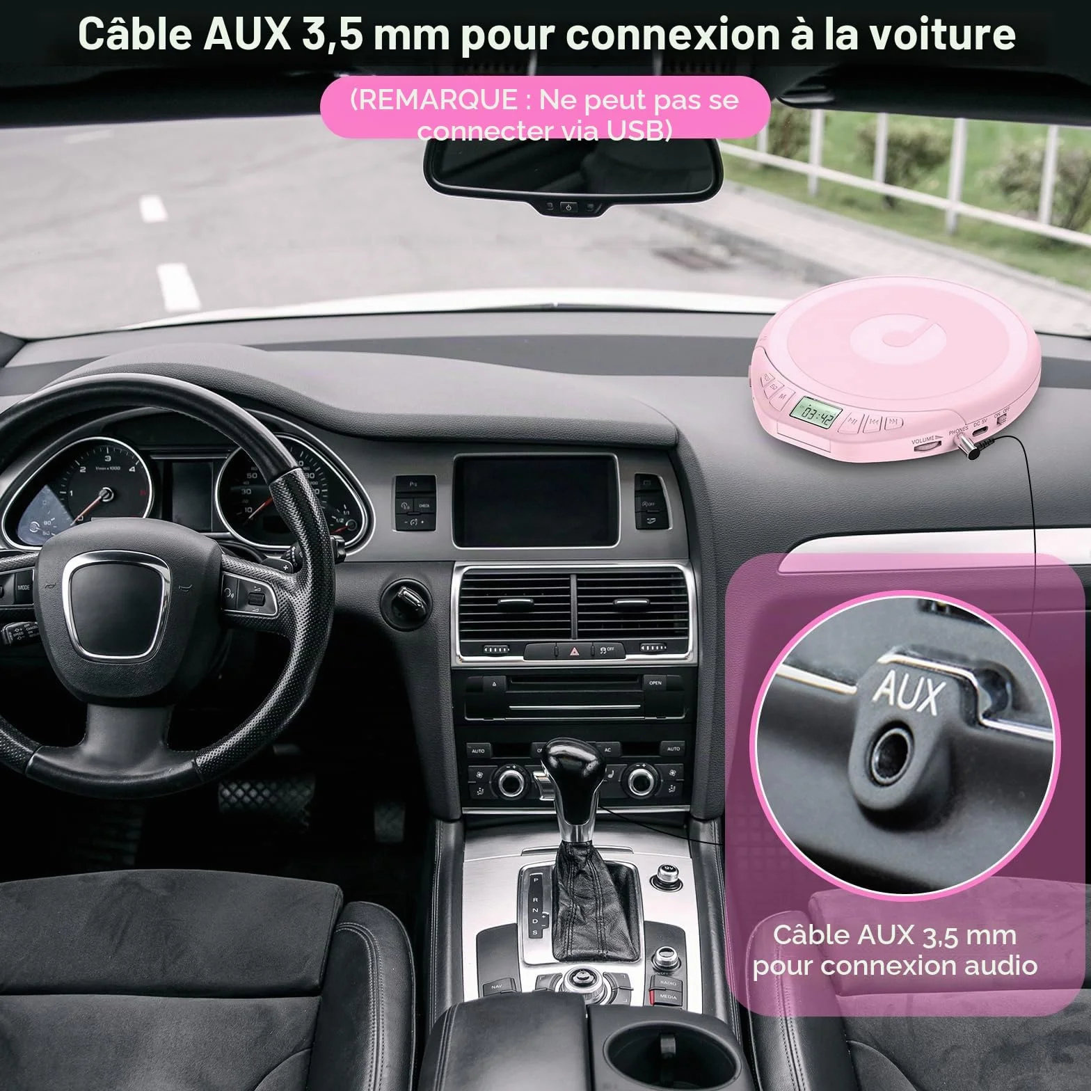 Gueray Lecteur CD Portable avec Casque Écran LCD Protection Anti-Saut Lecture HiFi Rose
