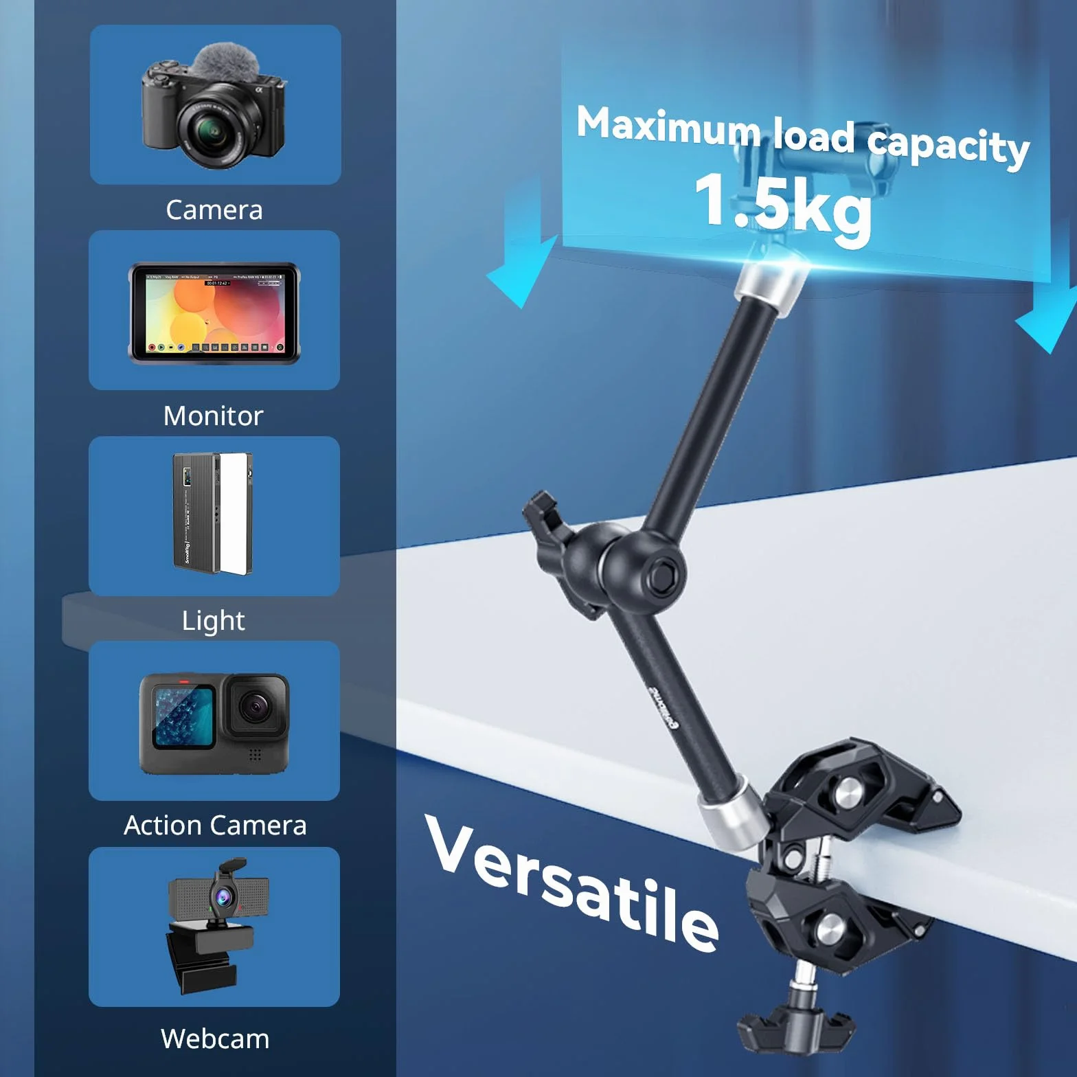 SMALLRIG Bras Magique Articulé avec Super Pince pour Support Caméra Lumière Moniteur ≤1,5 kg 4454