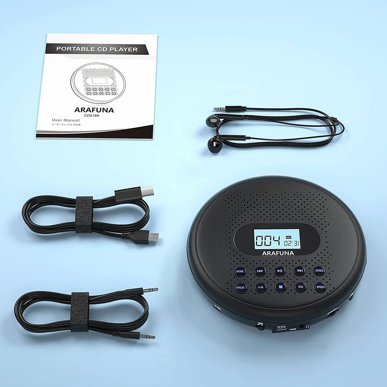 Lecteur CD Portable Arafuna avec Batterie Lithium 1400 mAh, Protection Anti-Saut, Casque et câble AUX