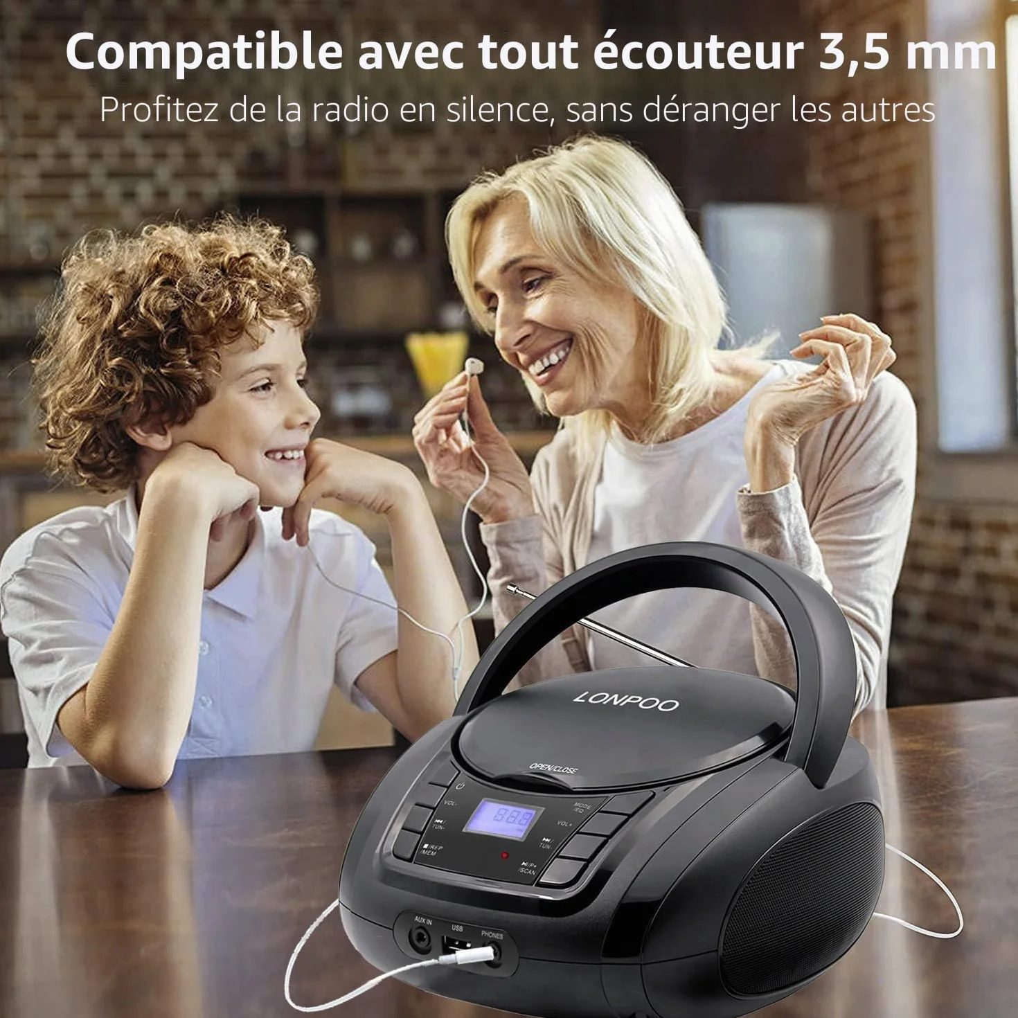 Lecteur CD Bluetooth LP-D03 Radio FM Portable Stéréo MP3 USB AUX