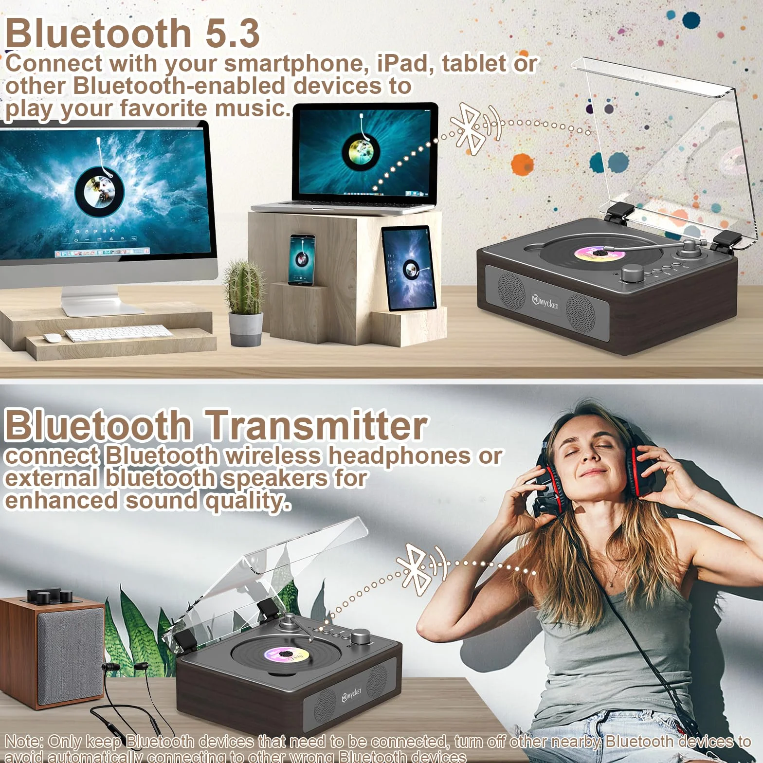 Lecteur CD portable stéréo intégré Bluetooth USB AUX Boombox vintage