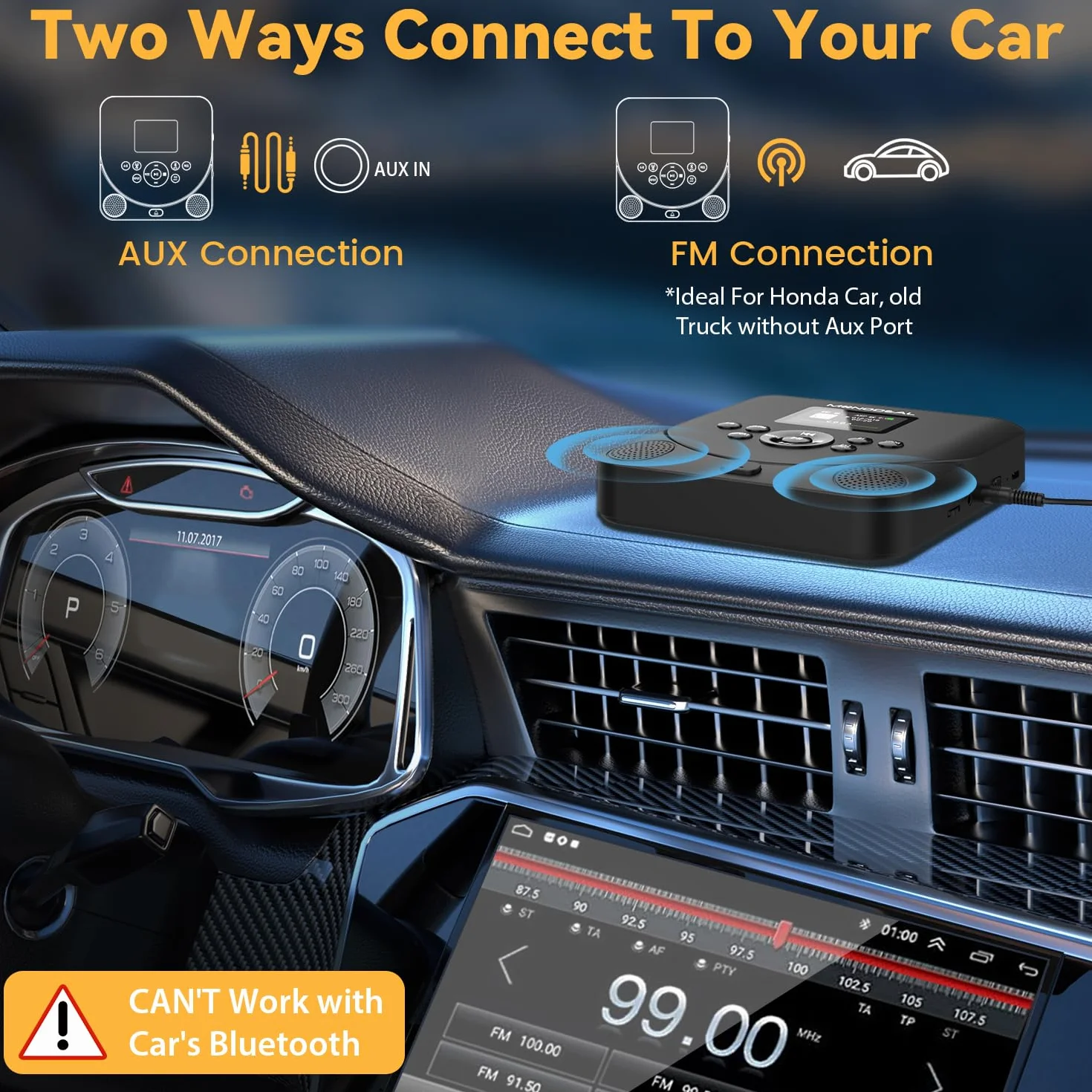 Lecteur CD Portable avec Écran TFT Bluetooth Rechargeable pour Voiture