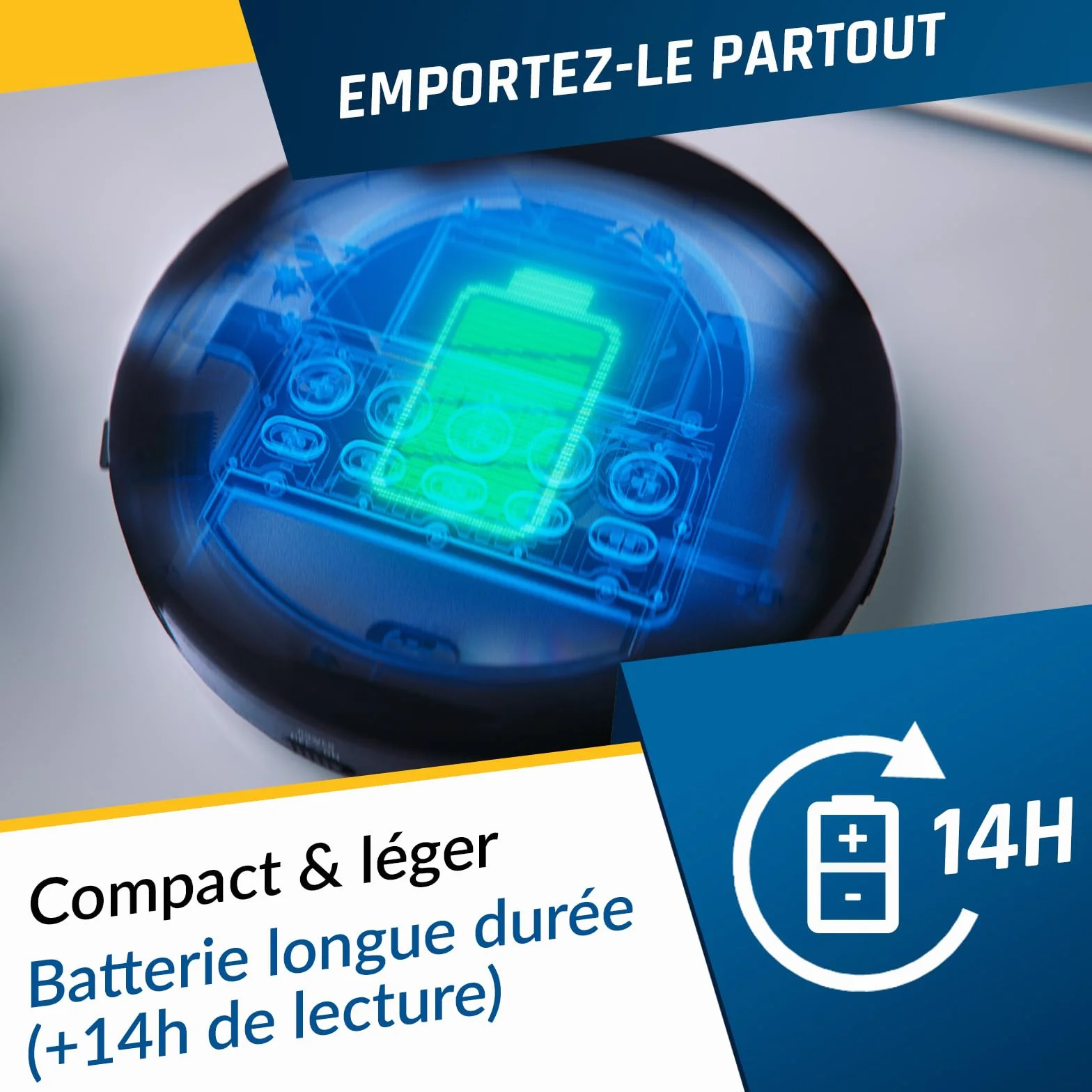 KLIM Nomad Lecteur CD Portable Bluetooth avec Batterie Intégrée, Compatible CD-R/CD-RW/MP3, Noir