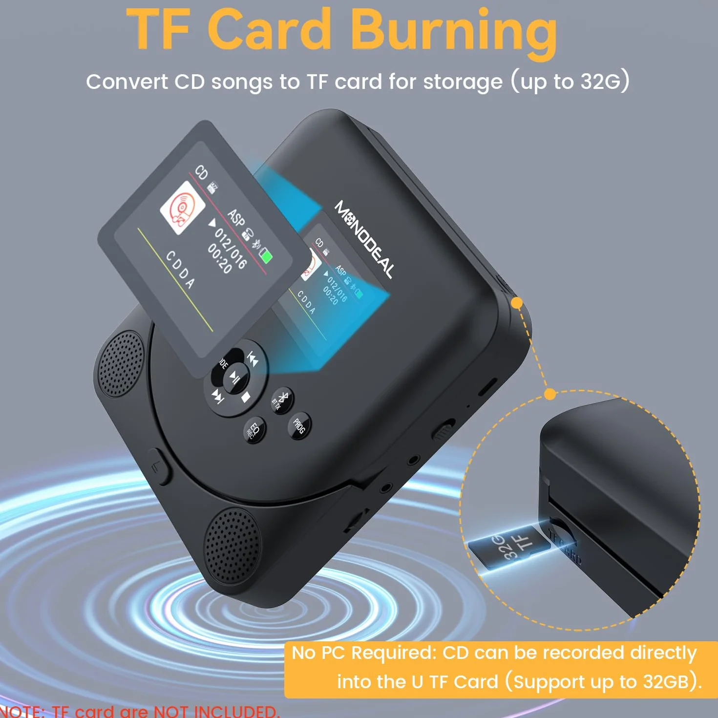 Lecteur CD Portable avec Écran TFT Bluetooth Rechargeable pour Voiture