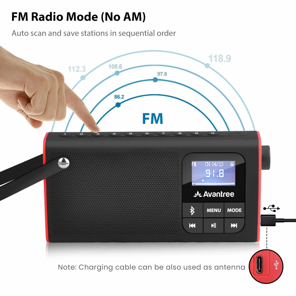 Avantree SP850 Radio FM Lecteur Audio Micro SD Enceinte Bluetooth 3-en-1