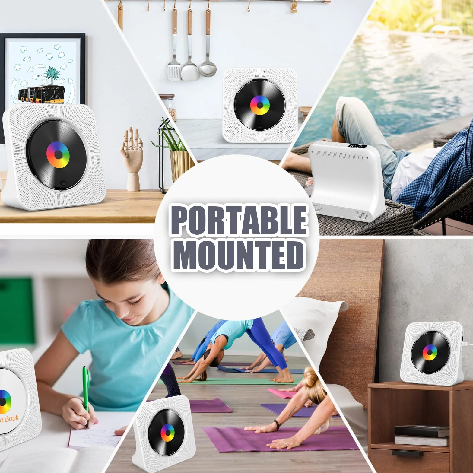 Lecteur CD de Bureau avec Bluetooth Gueray Haut-parleurs HiFi Intégrés Écran LED Radio FM USB Type-c MP3 Blanc