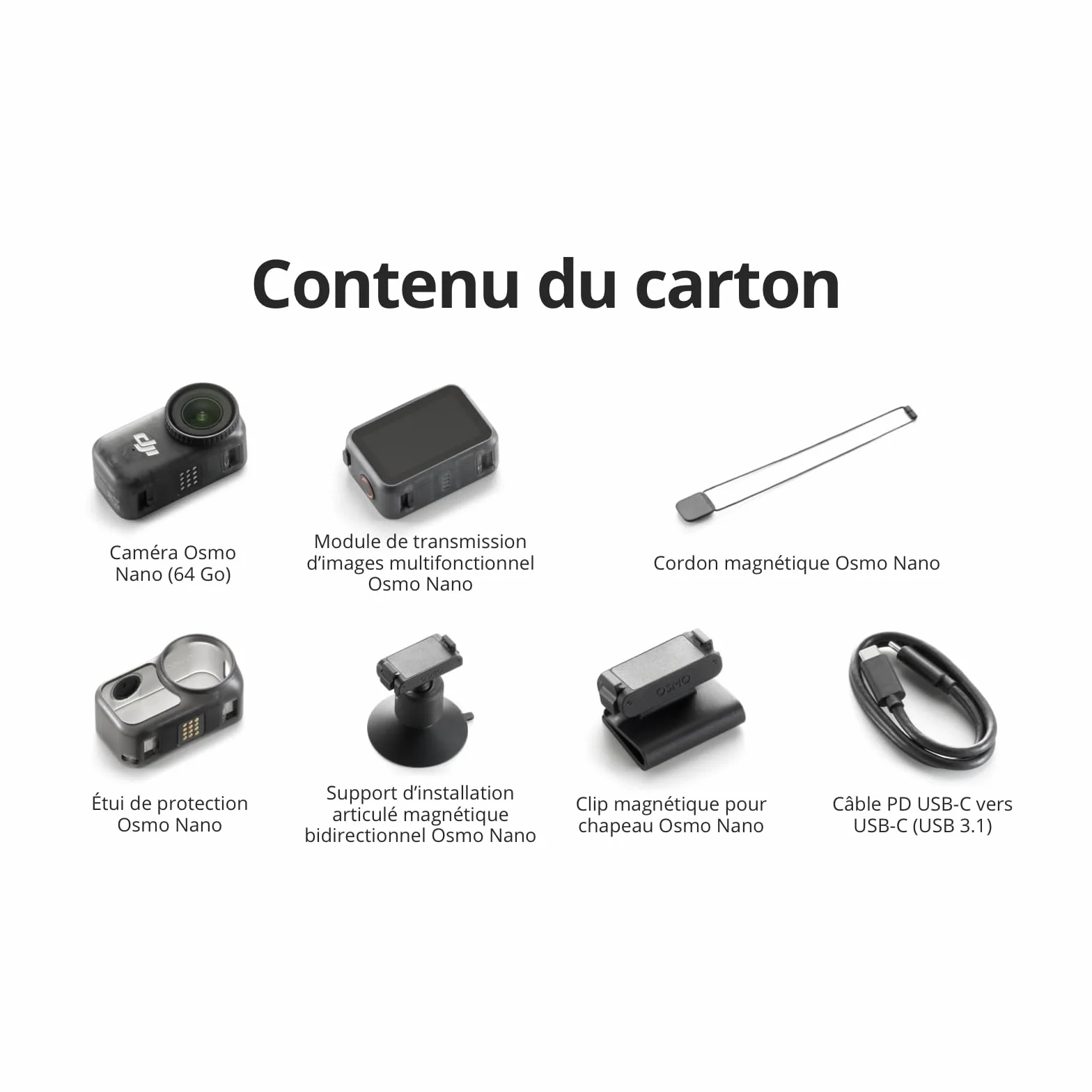 DJI Osmo Nano Bundle Standard 64 Go Caméra Vlog 4K/60 IPS Capteur 1/1,3″ FOV Large 143° 200 Min Enregistrement POV Magnétique 4K